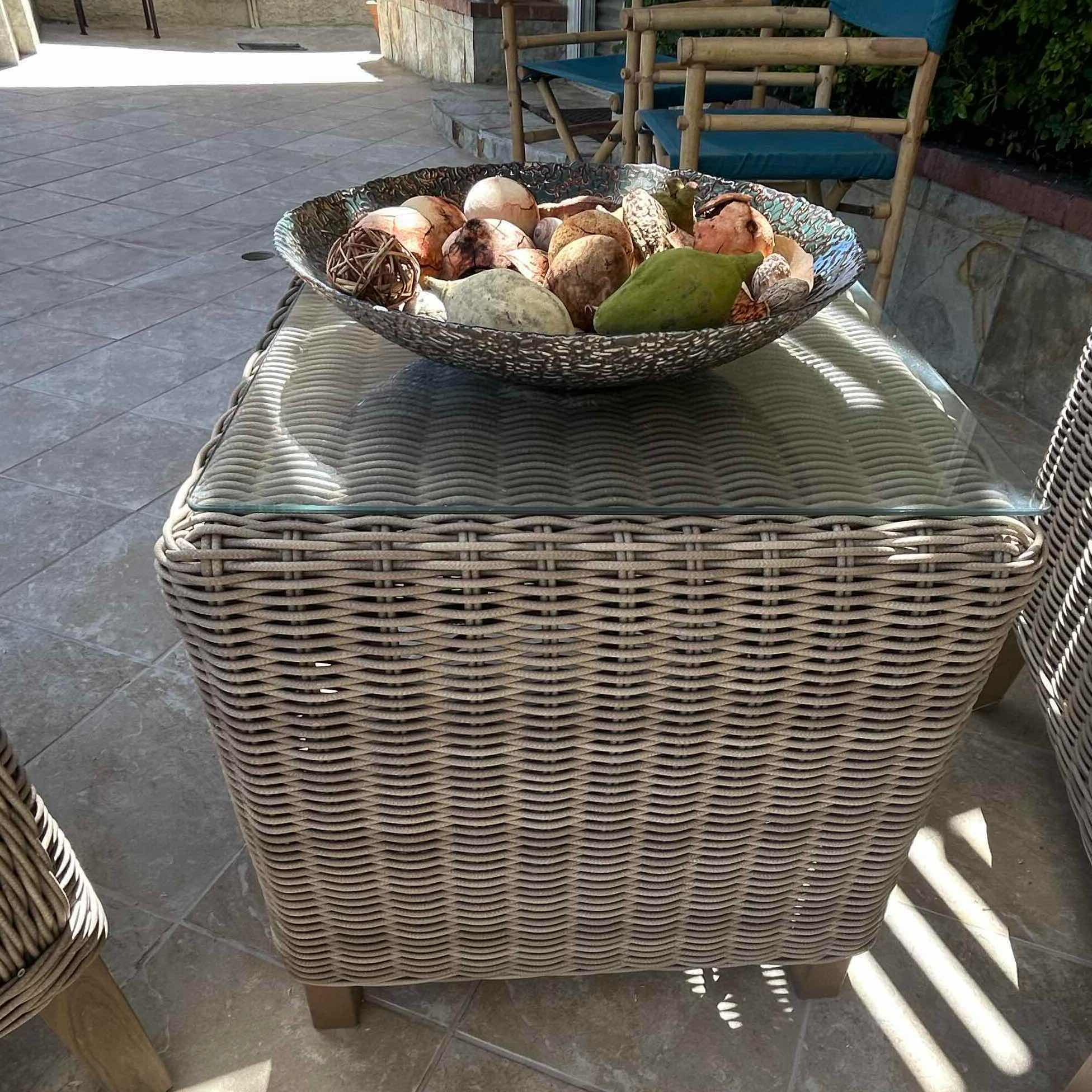 Photo 1 of FOREVER PATIO CARLISLE OUTDOOR SIDE TABLE W SYNTHETIC GRAY WICKER GLASS TOP 20" X 21" H 21"