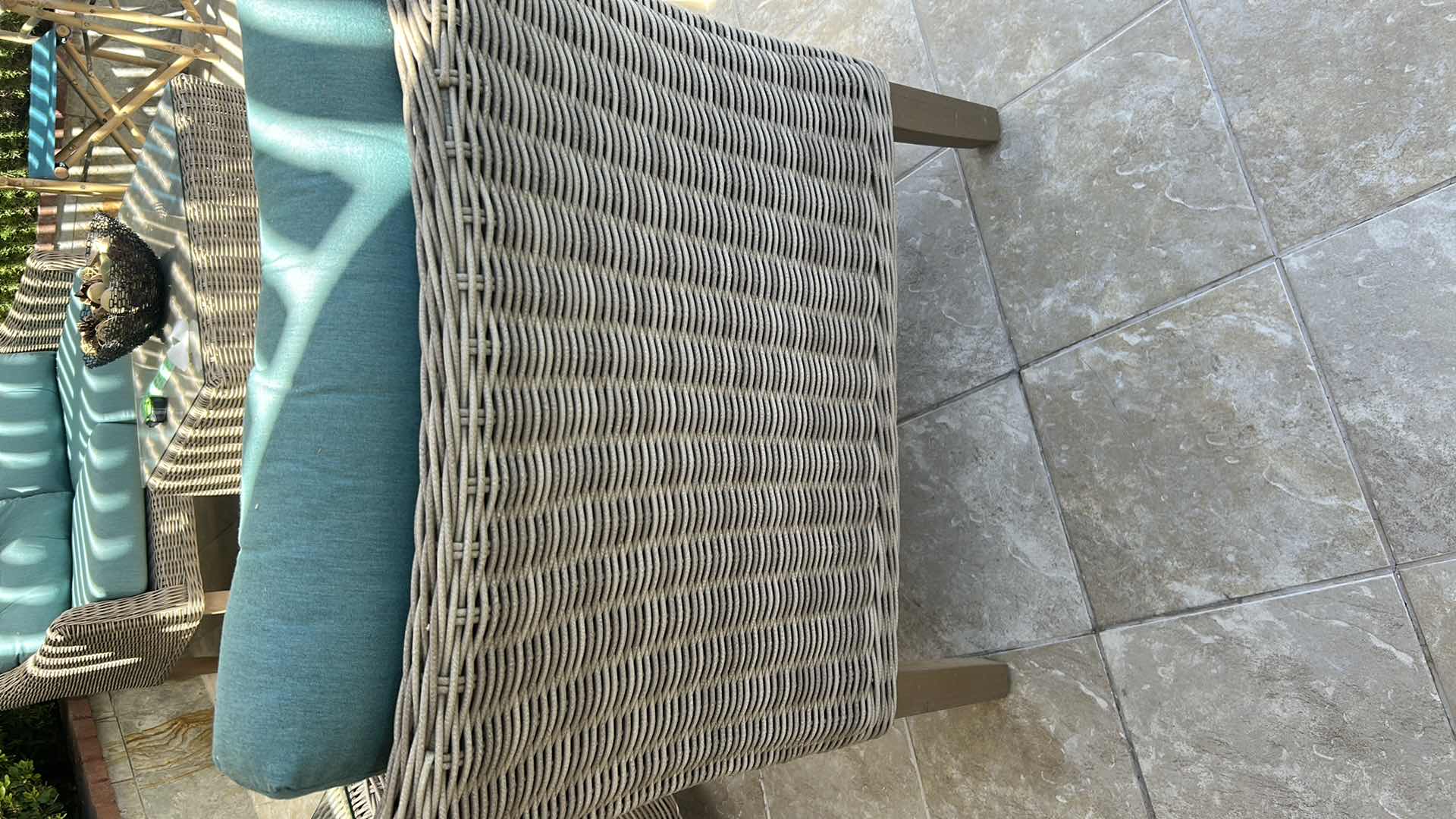 Photo 1 of FOREVER PATIO CARLISLE OUT DOOR CLUB CHAIR W GRAY SYNTHETIC WICKER & TURQUOISE CUSHIONS