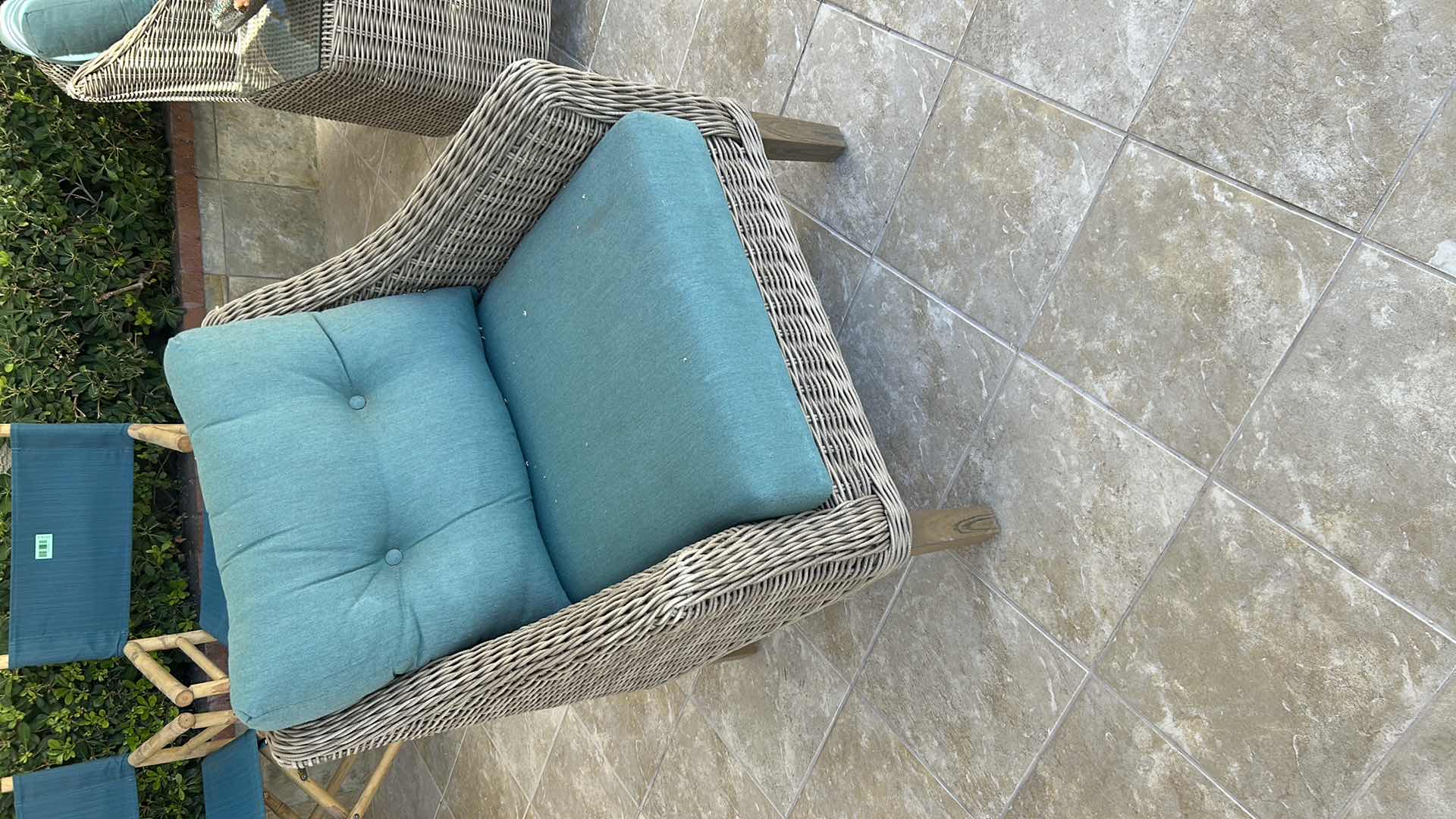 Photo 1 of FOREVER PATIO CARLISLE OUT DOOR CLUB CHAIR W GRAY SYNTHETIC WICKER & TURQUOISE CUSHIONS