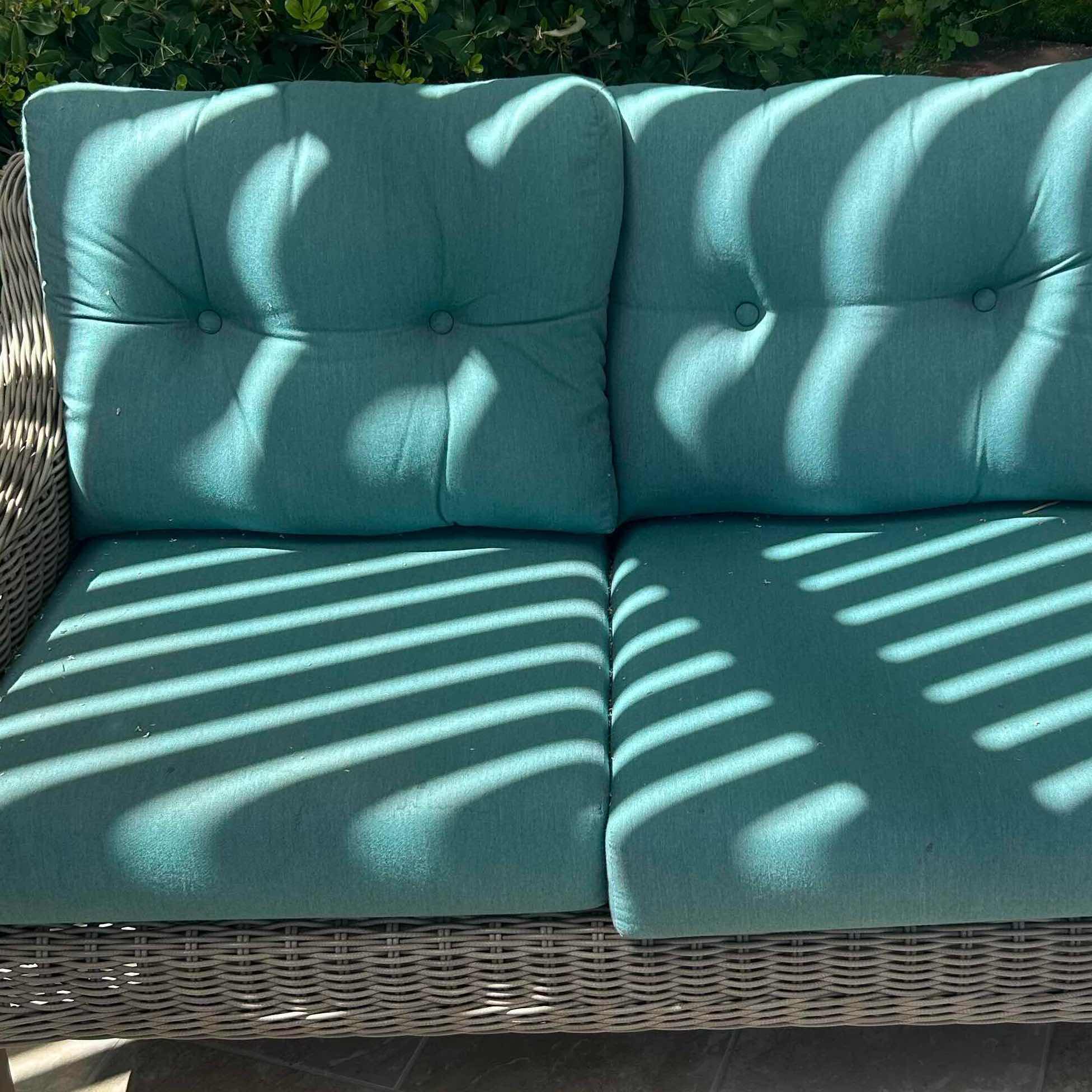 Photo 1 of FOREVER PATIO CARLISLE LOVESEAT W TURQUOISE CUSHIONS 50"