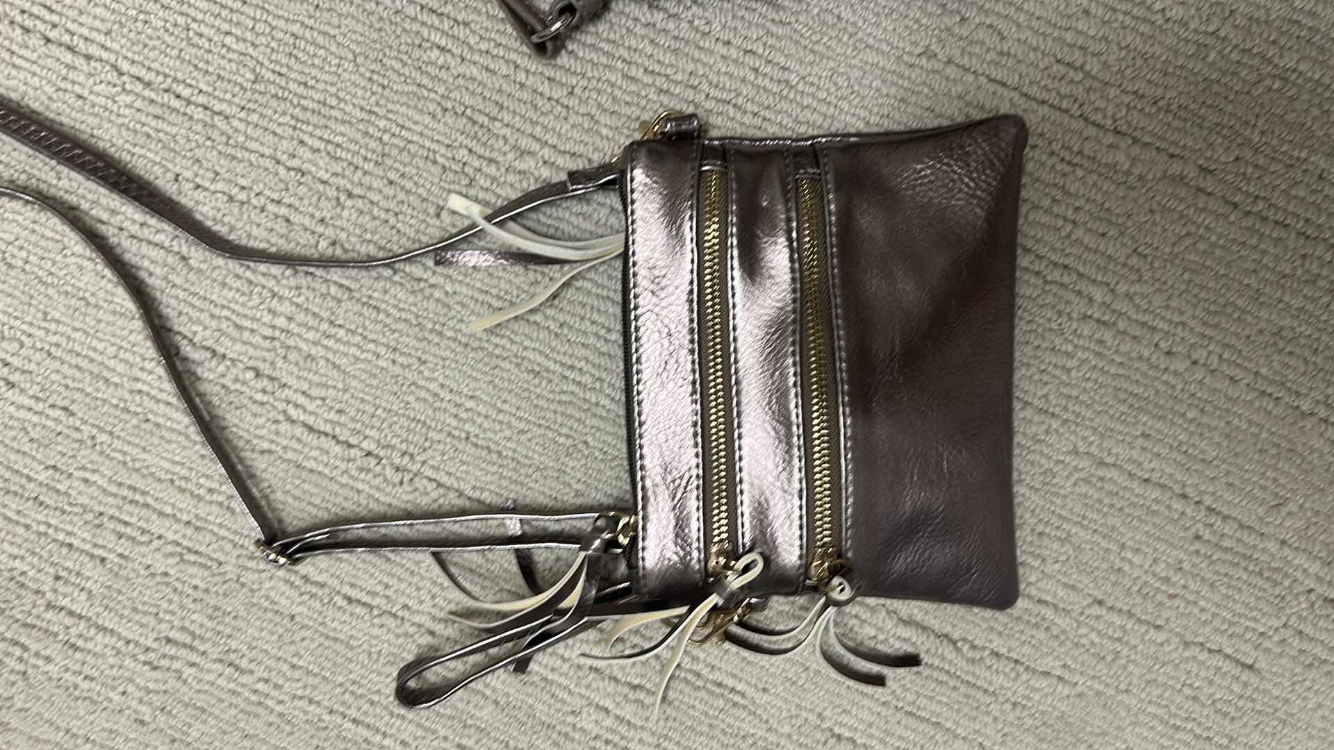 Photo 1 of 2- METALLIC & TAUPE SHOULDER HANDBAGS 9"