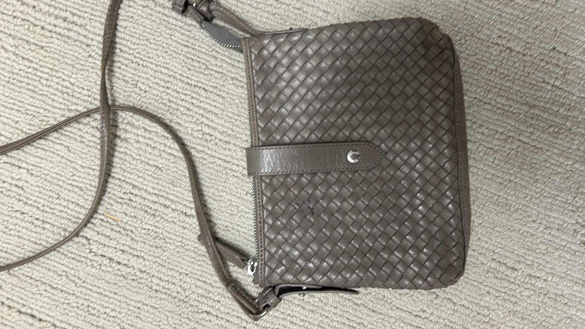 Photo 1 of 2- METALLIC & TAUPE SHOULDER HANDBAGS 9"