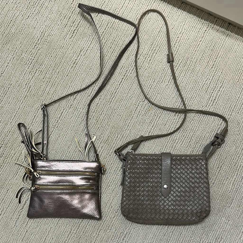 Photo 1 of 2- METALLIC & TAUPE SHOULDER HANDBAGS 9"