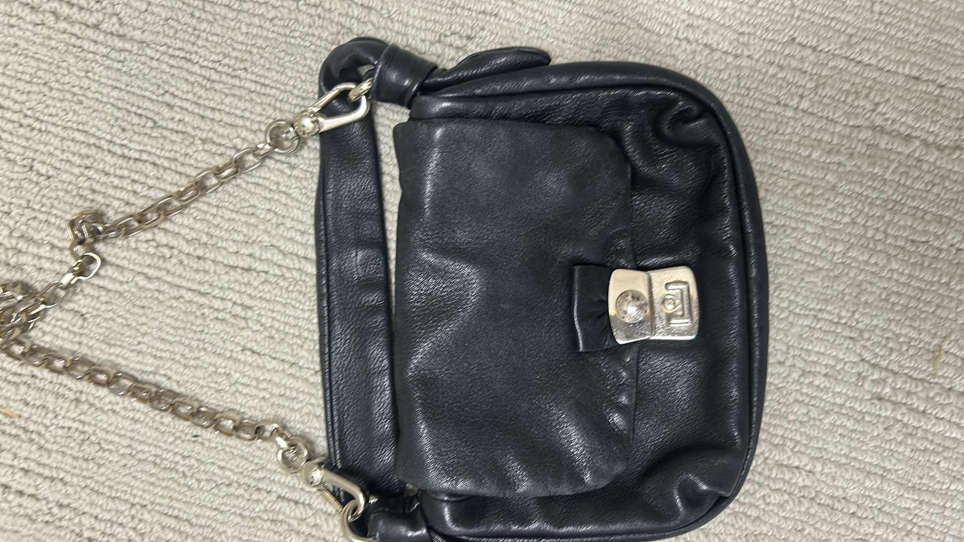 Photo 1 of 2- BLUE & BLACK LEATHER HANDBAGS 8"