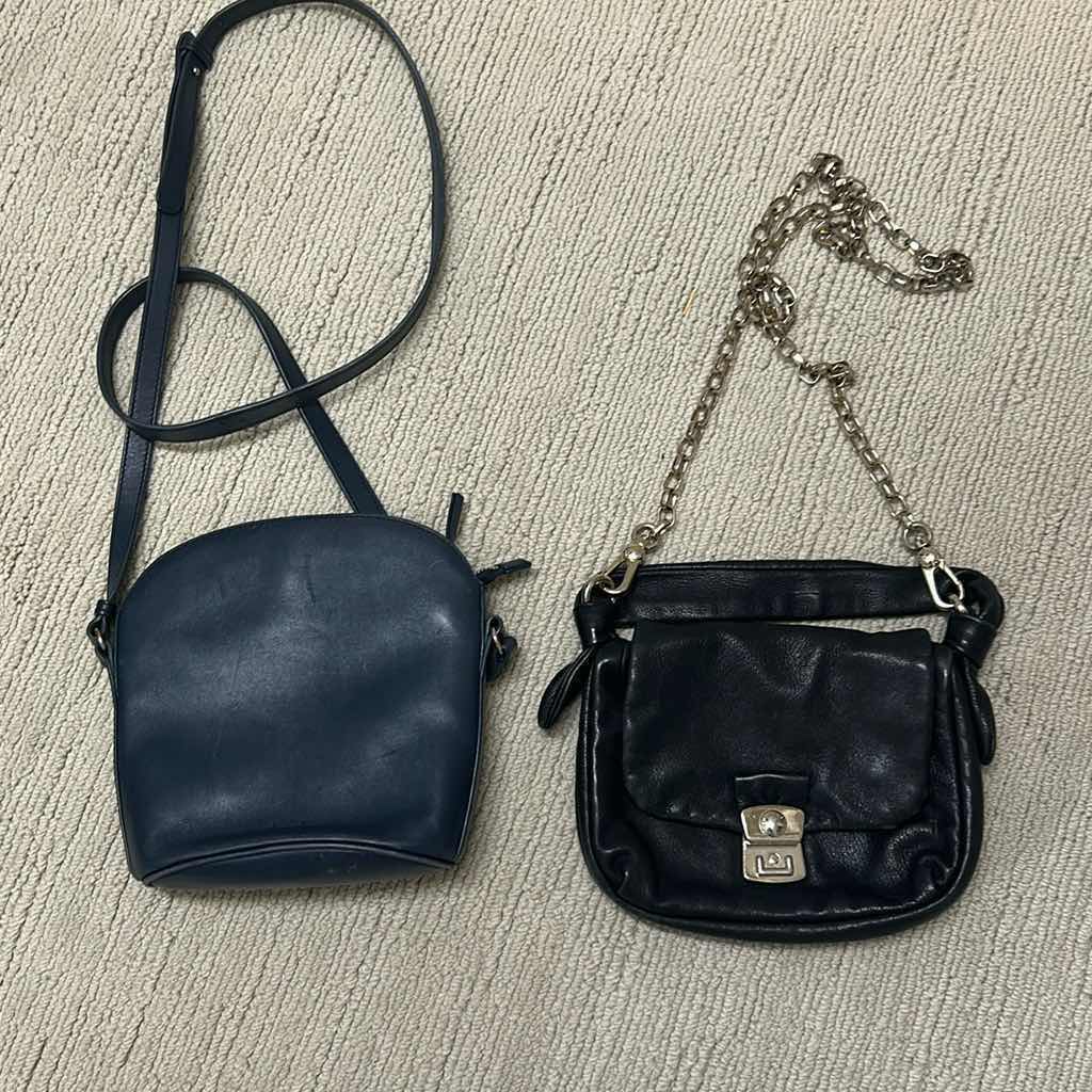 Photo 1 of 2- BLUE & BLACK LEATHER HANDBAGS 8"