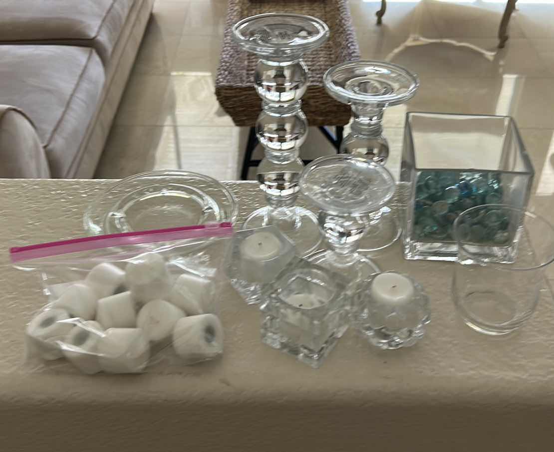 Photo 1 of CRYSTAL CANDLE HOLDERS, TEA, LIGHTS, AND MORE