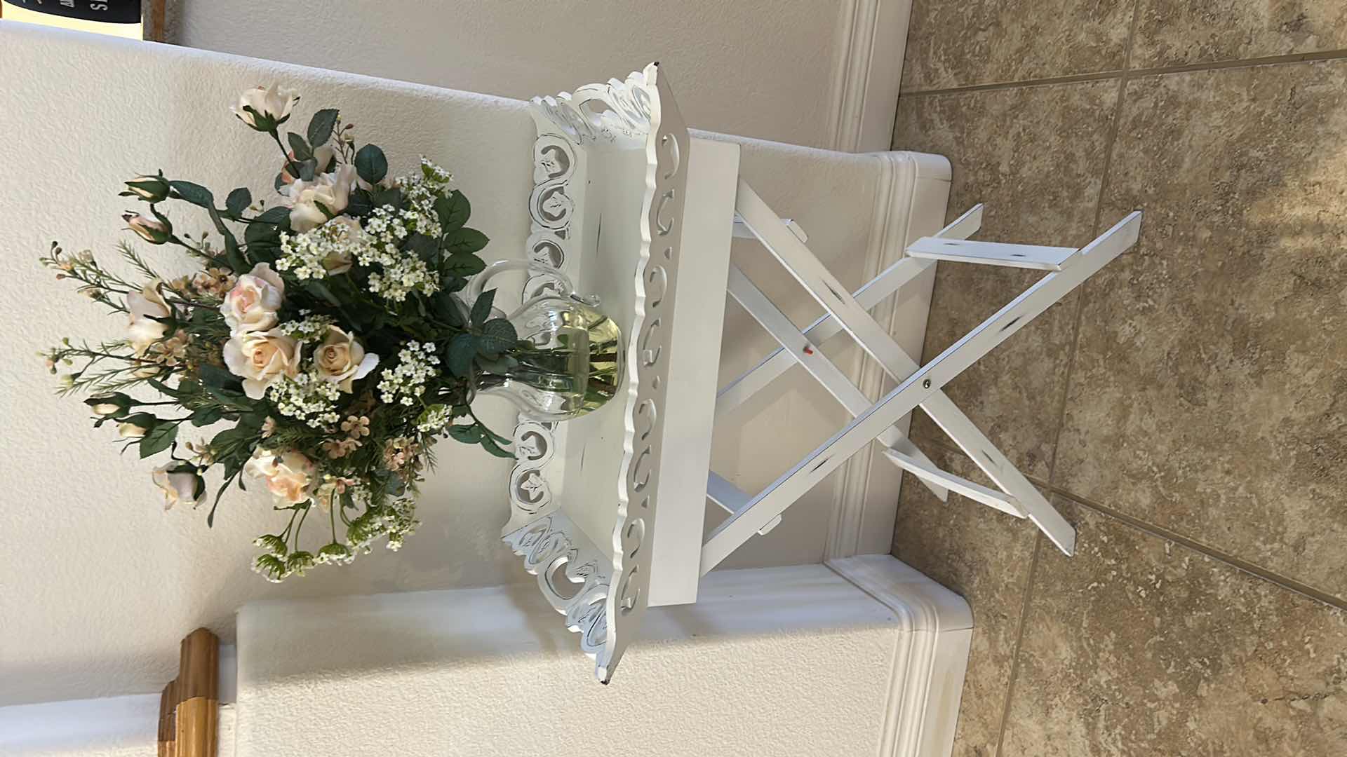 Photo 1 of WHITE SHABBY CHIC FOLDING TRAY TABLE W ROSE DECOR