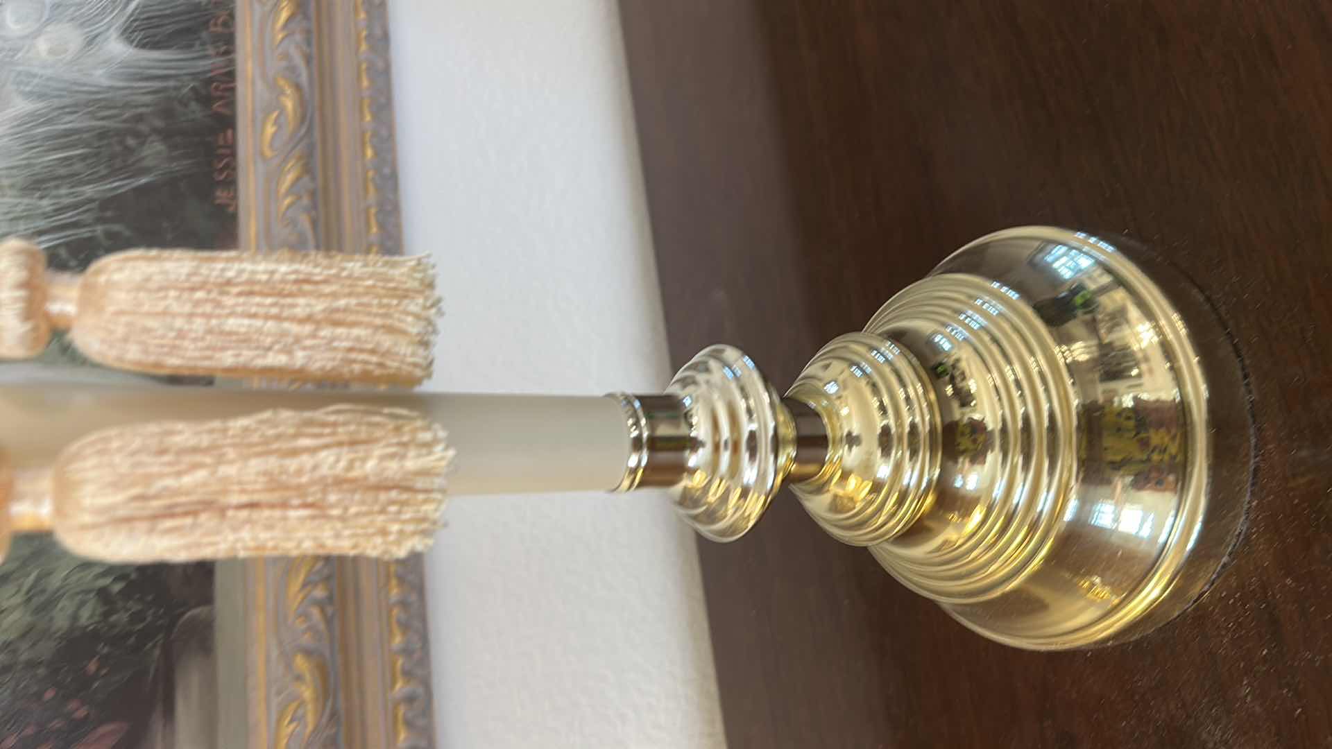 Photo 1 of VINTAGE TABLE LAMP POLISHED NICKEL FINISH OVER CANDLESTICK BASE W PLEATED SHADE H 30" $140