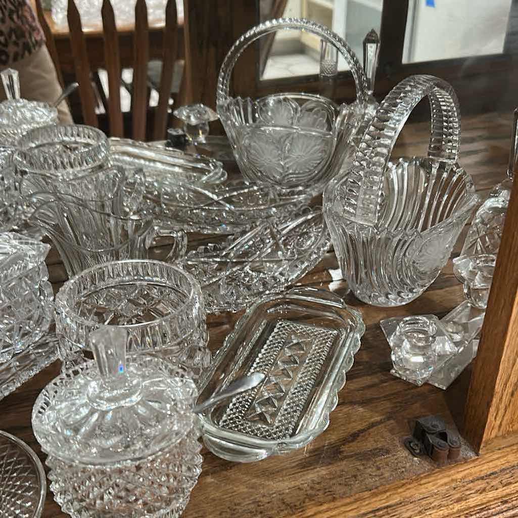 Photo 1 of 14- VINTAGE CLEAR PRESSED GLASS AND CUT CRYSTAL TABLEWARE