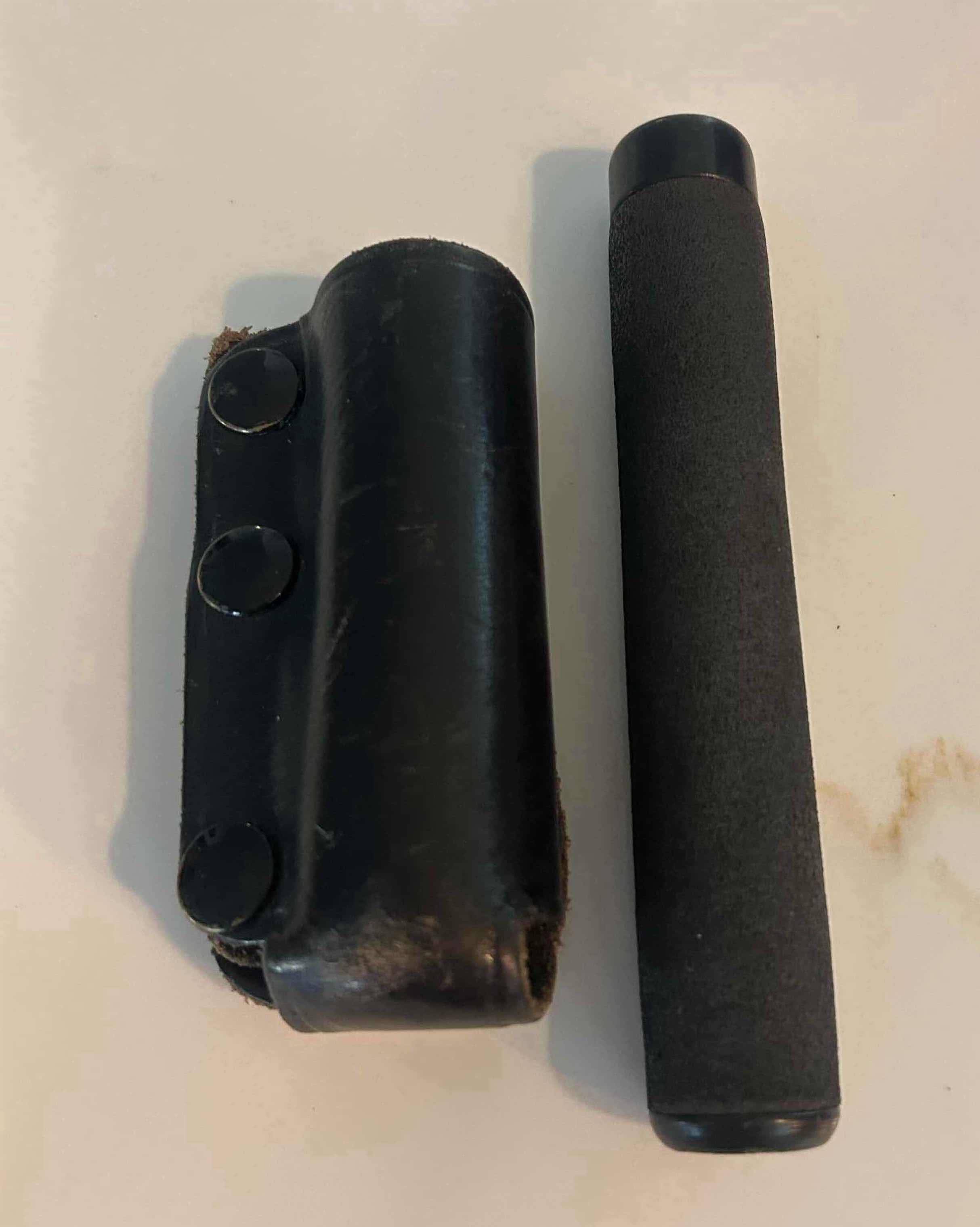Photo 1 of TELESCOPIC TACTICAL BATON W BLACK LEATHER HOLDER