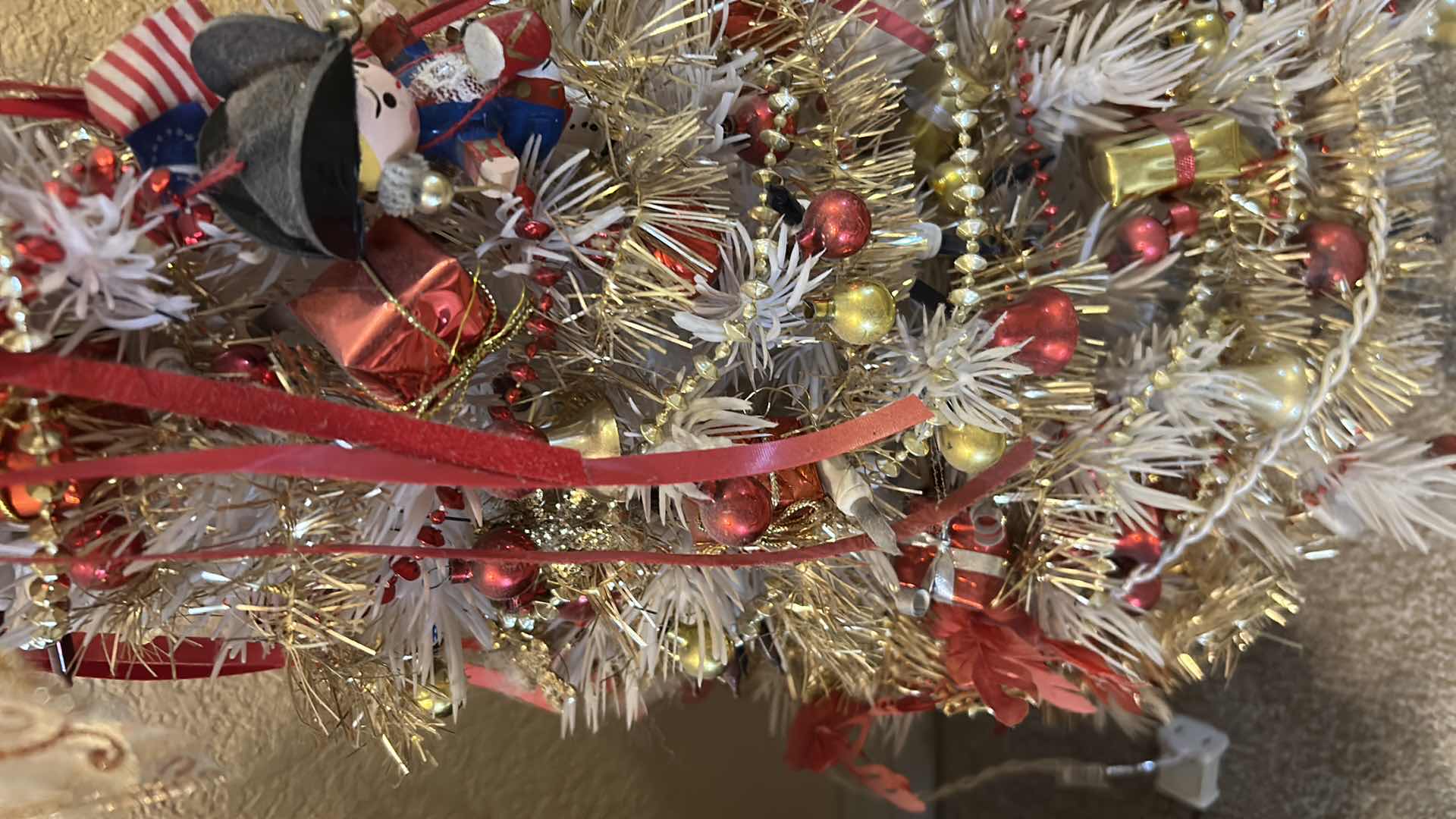 Photo 1 of MINIATURE TABLETOP DECORATED CHRISTMAS TREE W CLASSIC RED GOLD ORNAMENTS H 24"