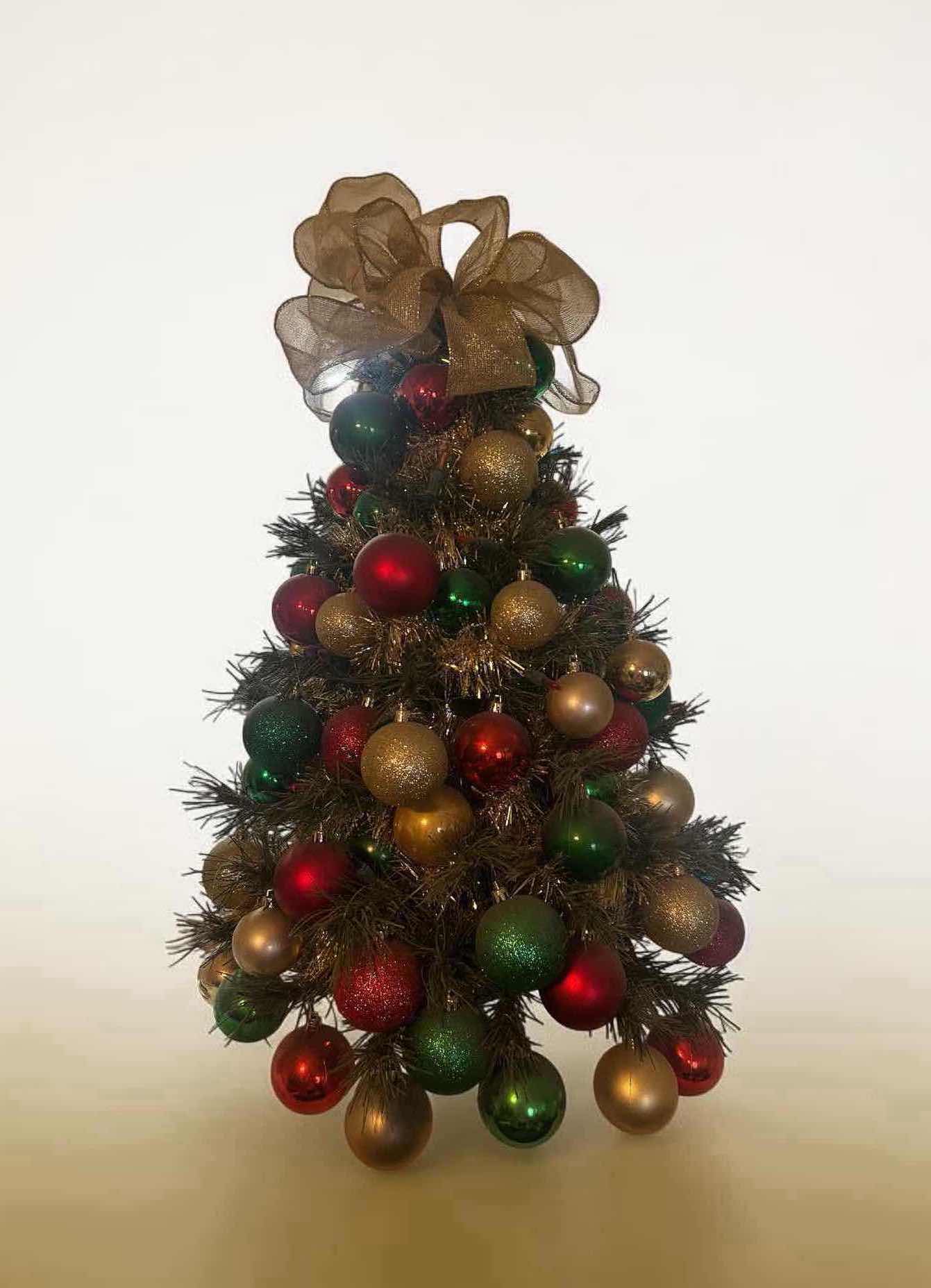 Photo 1 of MINIATURE TABLETOP DECORATED CHRISTMAS TREE W CLASSIC RED GOLD ORNAMENTS H 24" $50