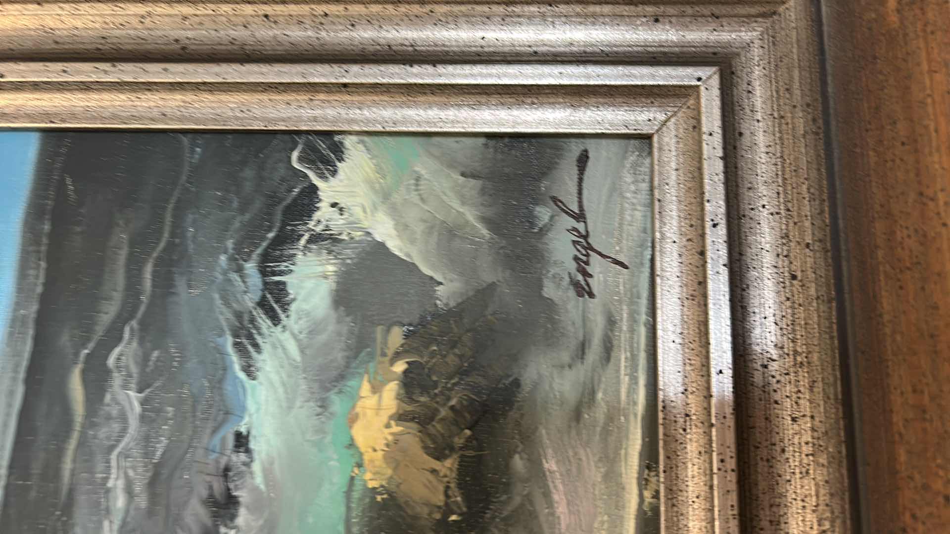 Photo 1 of WOOD FRAMED VINTAGE ORIGINAL COASTAL SEASCAPE OIL PAINTING ON CANVAS ARTWORK 20“ X 16“