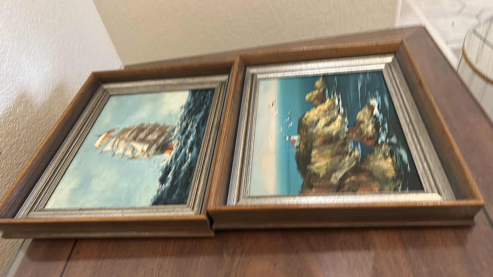 Photo 1 of 2 - WOOD FRAMED OIL PAINTINGS ON CANVAS SEASCAPE ARTWORK 12 ” x 10 ”