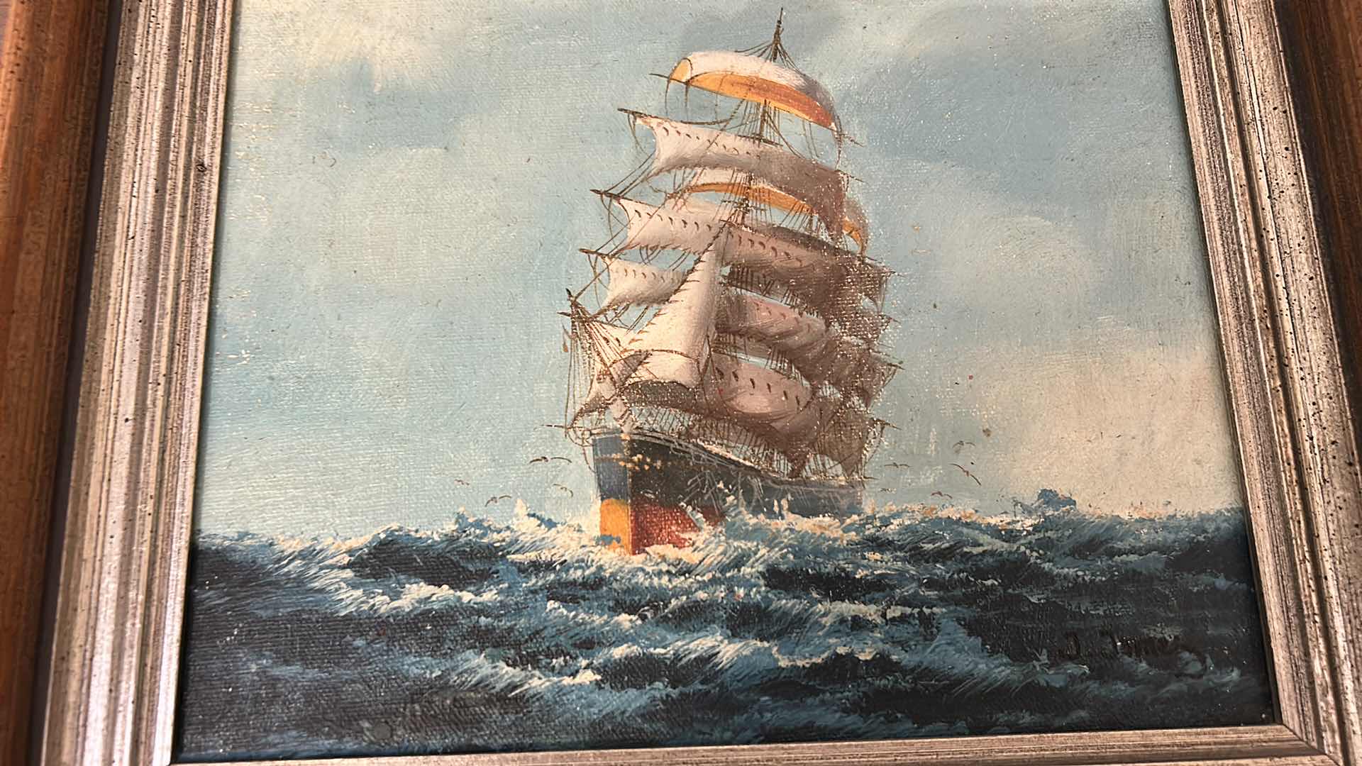 Photo 1 of 2 - WOOD FRAMED OIL PAINTINGS ON CANVAS SEASCAPE ARTWORK 12 ” x 10 ”
