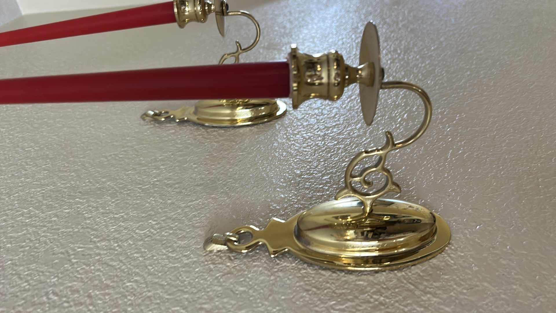 Photo 1 of 2- BRASS DESIGN CANDLE SCONCES H6.25”