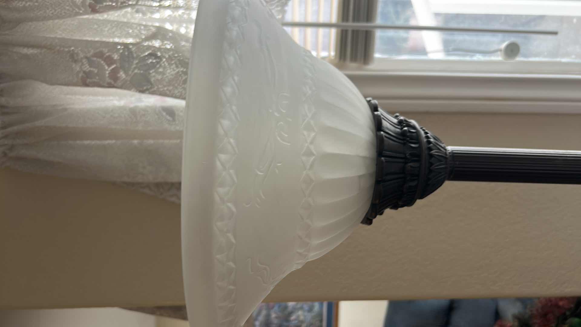 Photo 1 of BRASS TONE W IVORY GLASS SHADE FLOOR LAMP H 6'