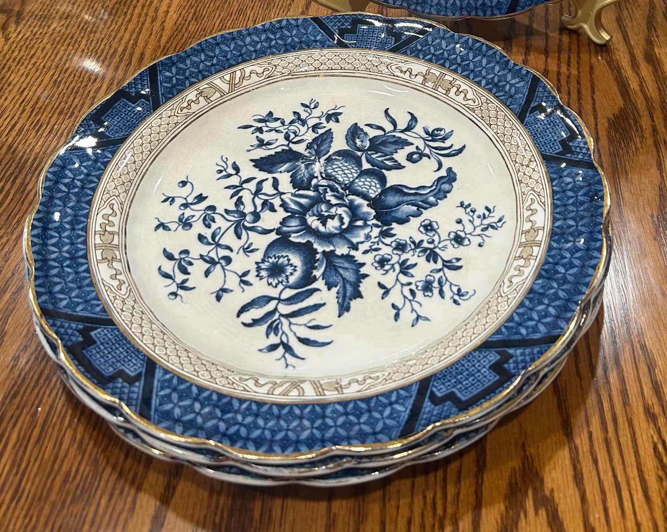 Photo 1 of 4- VINTAGE CERAMIC DINNER PLATE "PEONY " BY BOOTH BLUE WHITE