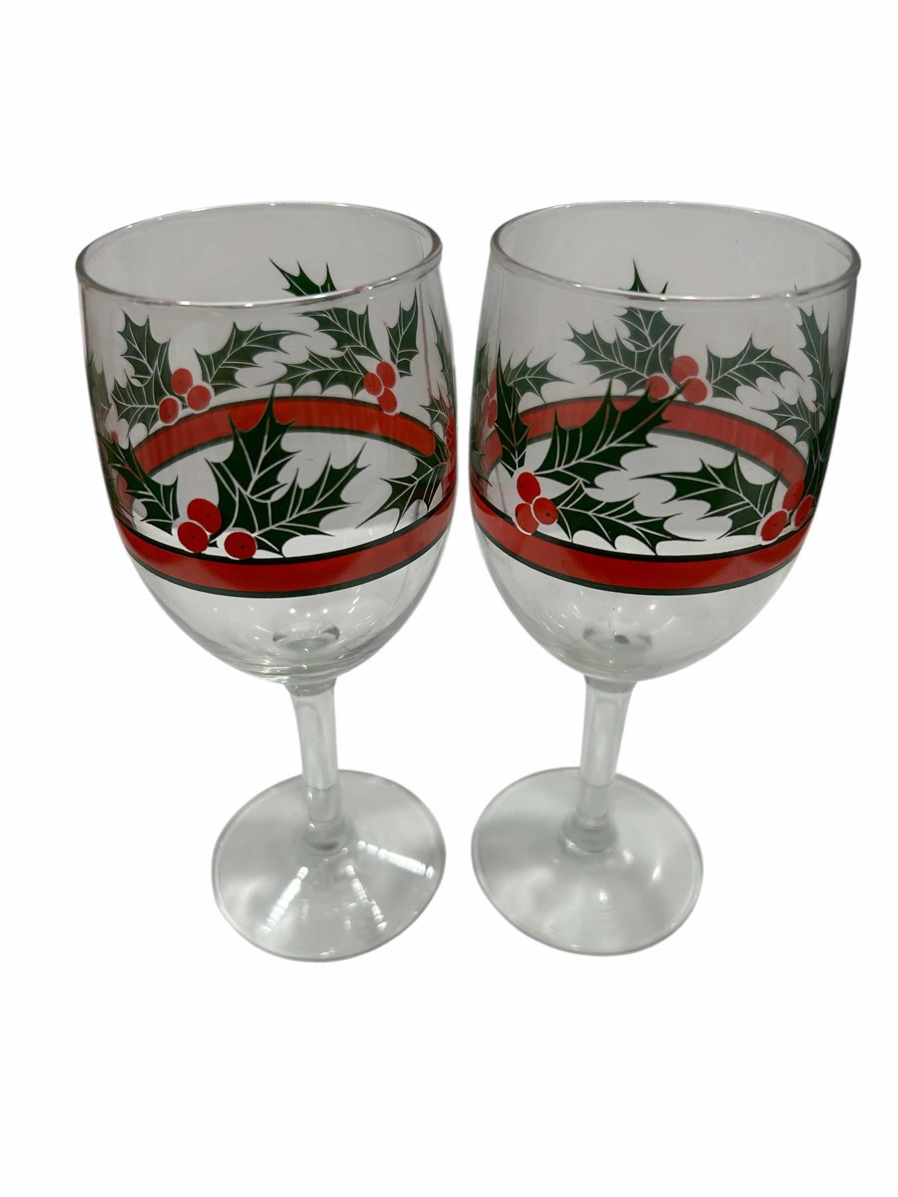 Photo 1 of 12-VINTAGE LIBBEY GLASS CHRISTMAS HOLLY BERRIES PEDESTAL WINE