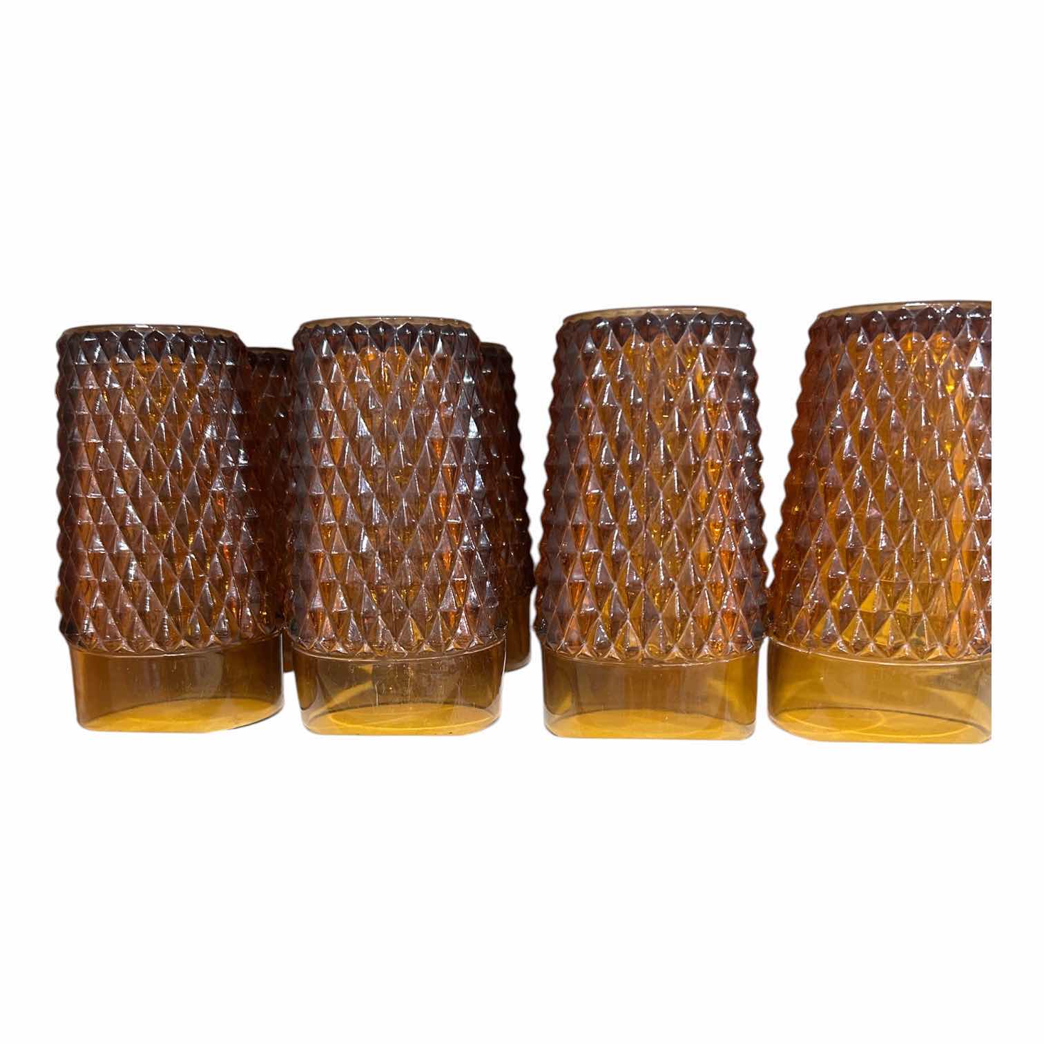 Photo 1 of 8- VINTAGE DIAMOND POINT AMBER GLASS TUMBLERS