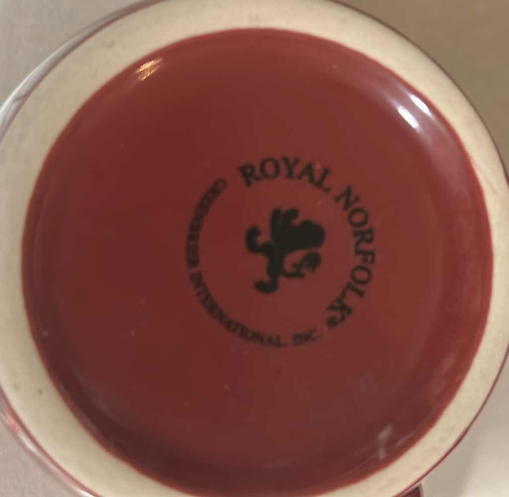 Photo 1 of CONTENTS OF SHELF GLOSSY BURGUNDY STONEWARE CEREAL BOWLS MUGS DINNER PLATES