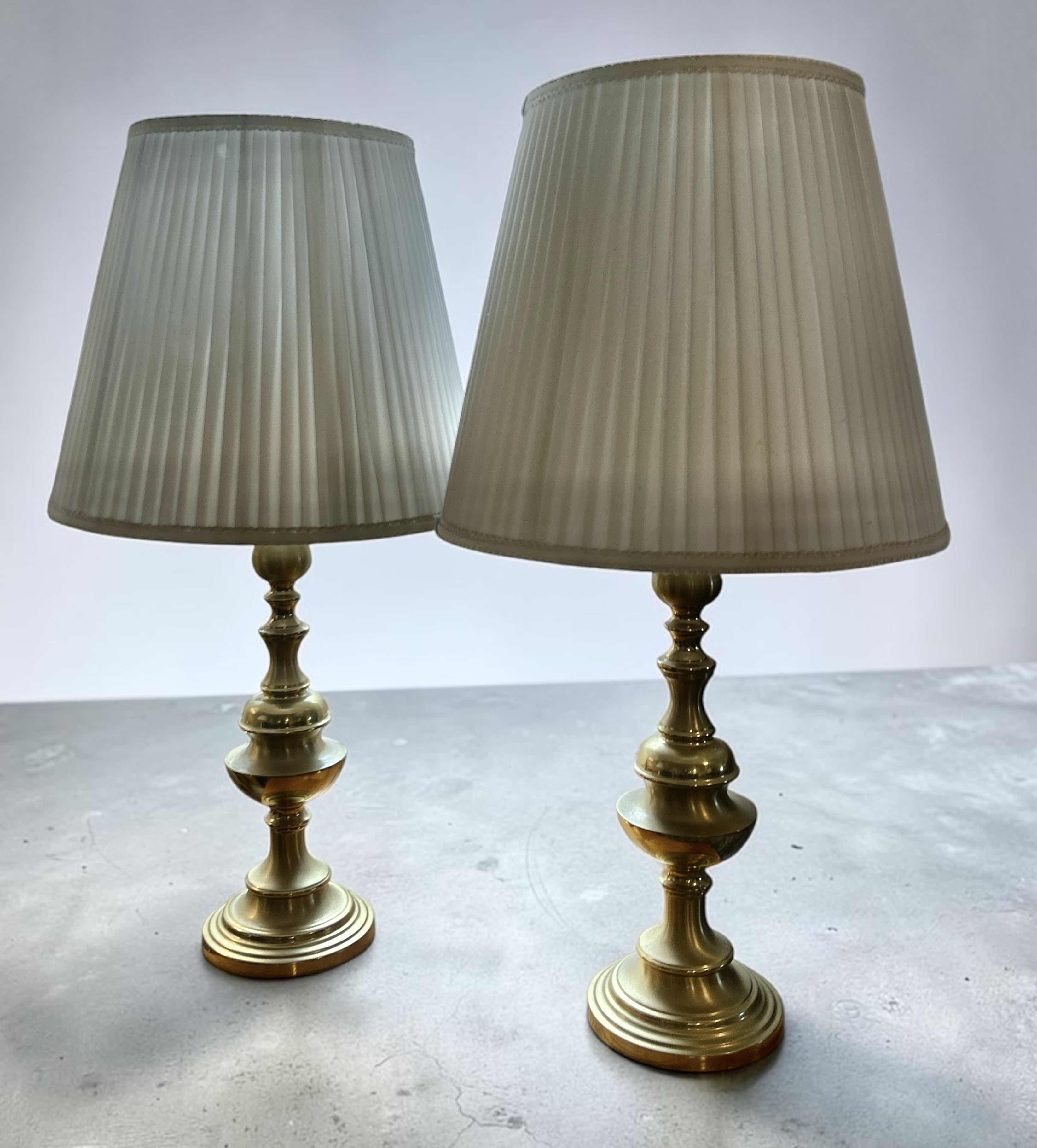 Photo 1 of 2 BRASS TABLE LAMPS W PLEATED SHADES H30.5”