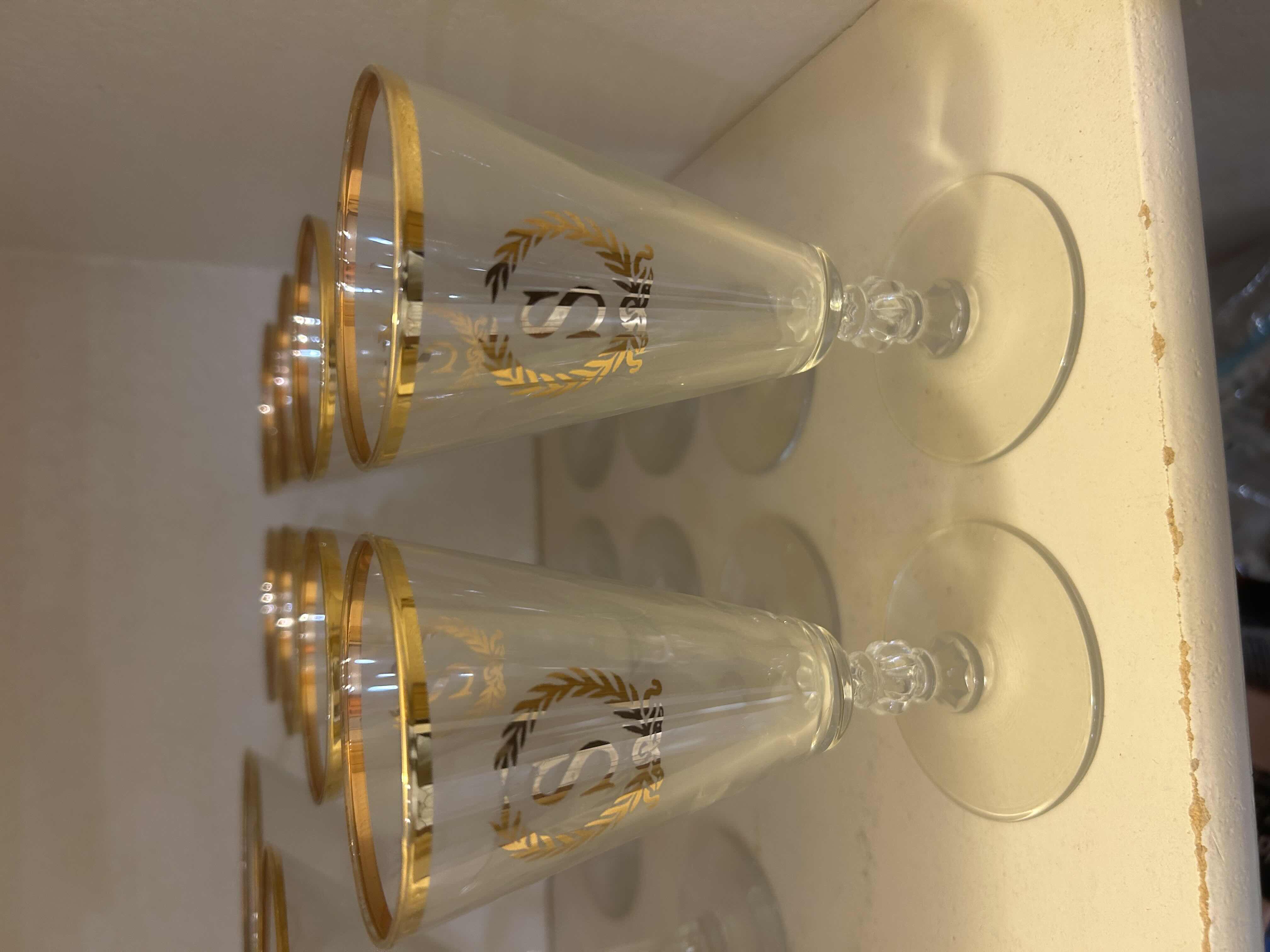 Photo 1 of 8-VINTAGE CLEAR CRYSTAL STEMWARE GOLD RIM W GOLD "S" MONOGRAM H 6"