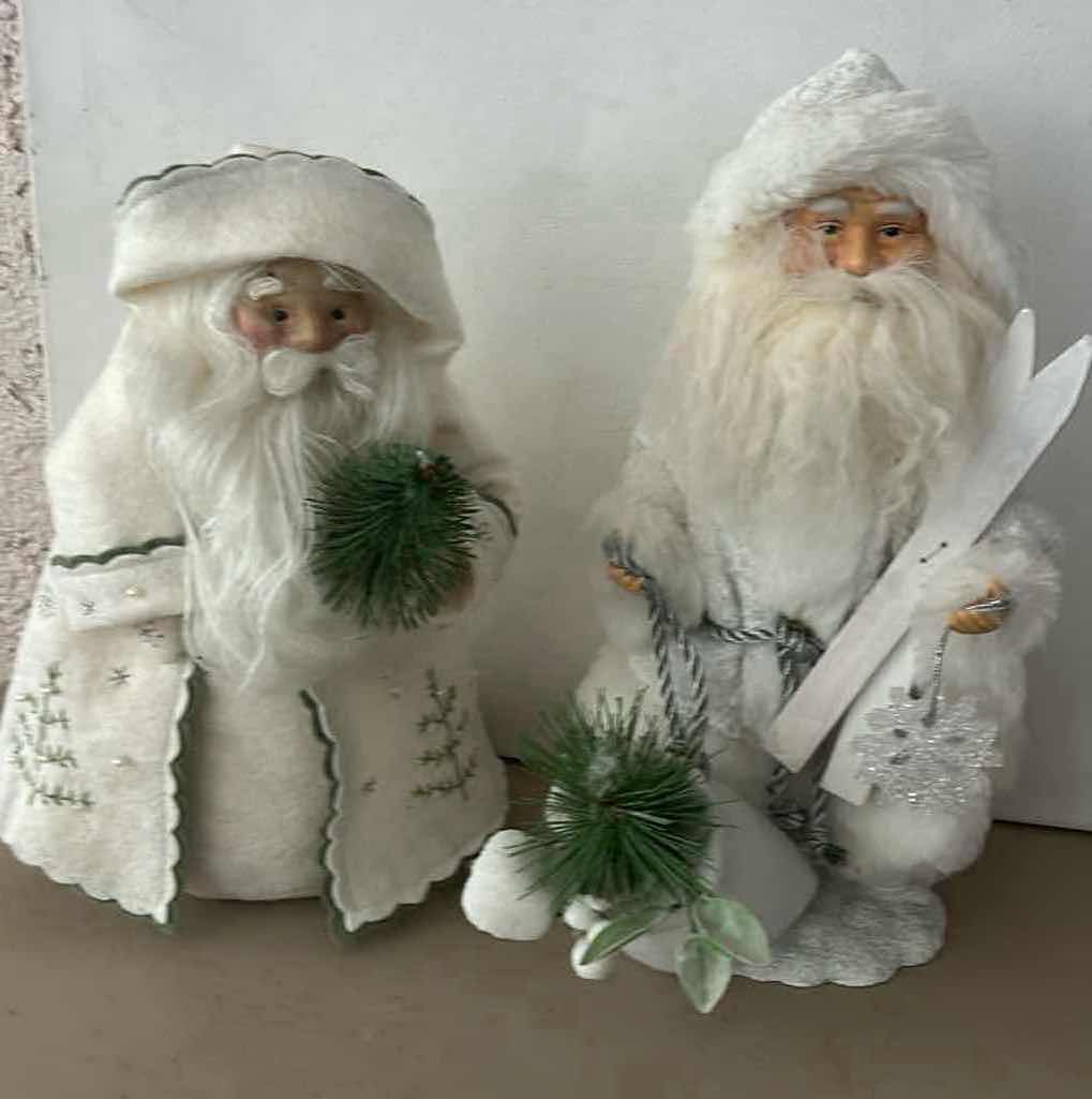 Photo 1 of TWO CLASSIC WHITE ROBED STANDING OLD WORLD SANTAS H13”