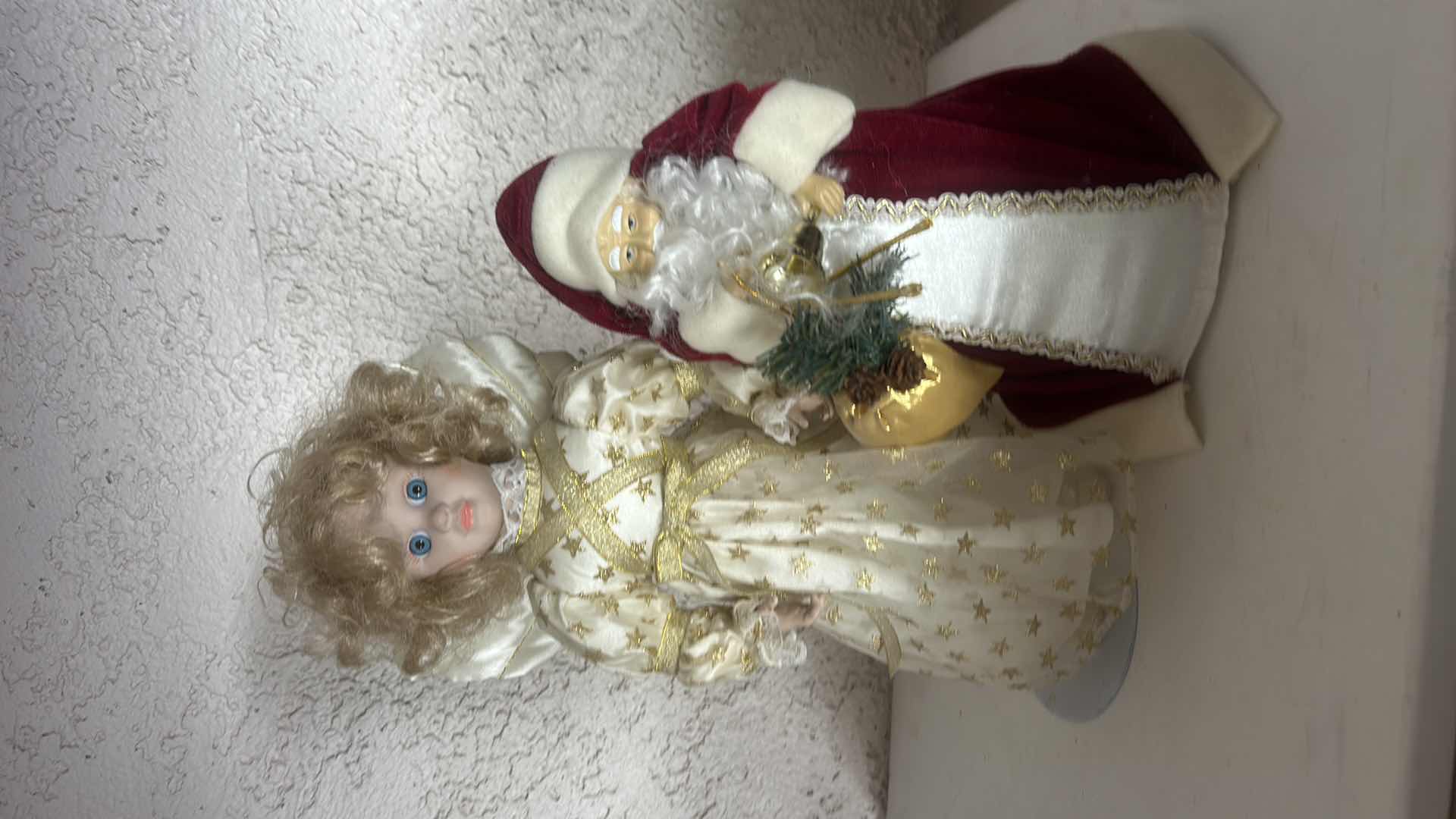 Photo 1 of PORCELAIN ANGEL AND SANTA TREE TOPPER TALLEST 14”