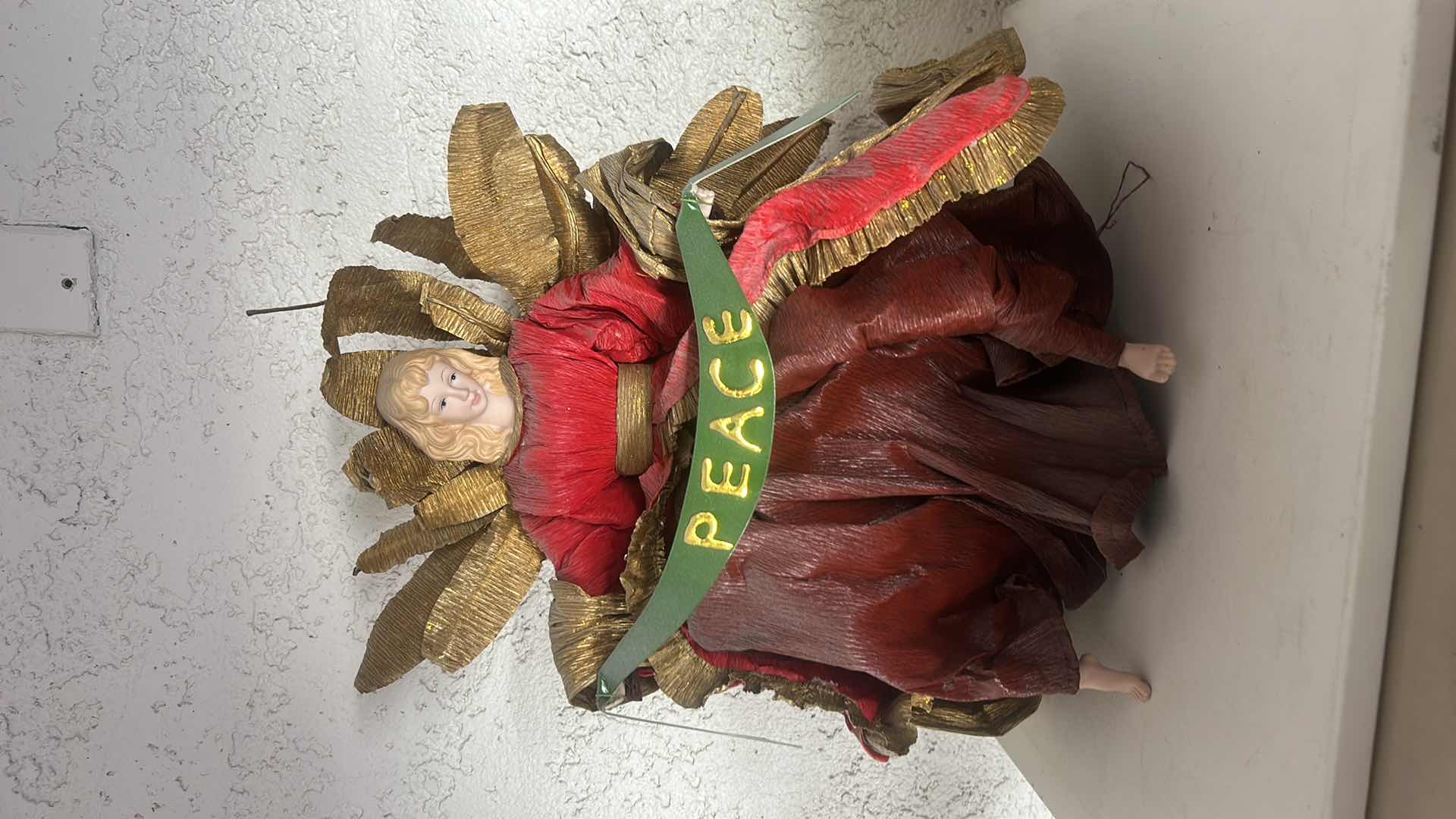 Photo 1 of VINTAGE PAPER MACHE CHRISTMAS ANGEL TREE TOPPER W GOLD PAPER WINGS H17”