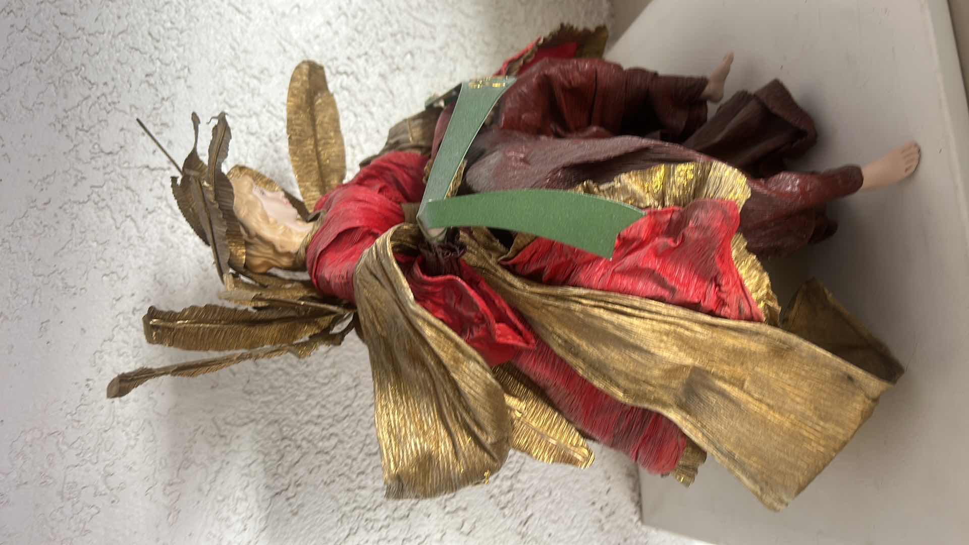 Photo 1 of VINTAGE PAPER MACHE CHRISTMAS ANGEL TREE TOPPER W GOLD PAPER WINGS H17”