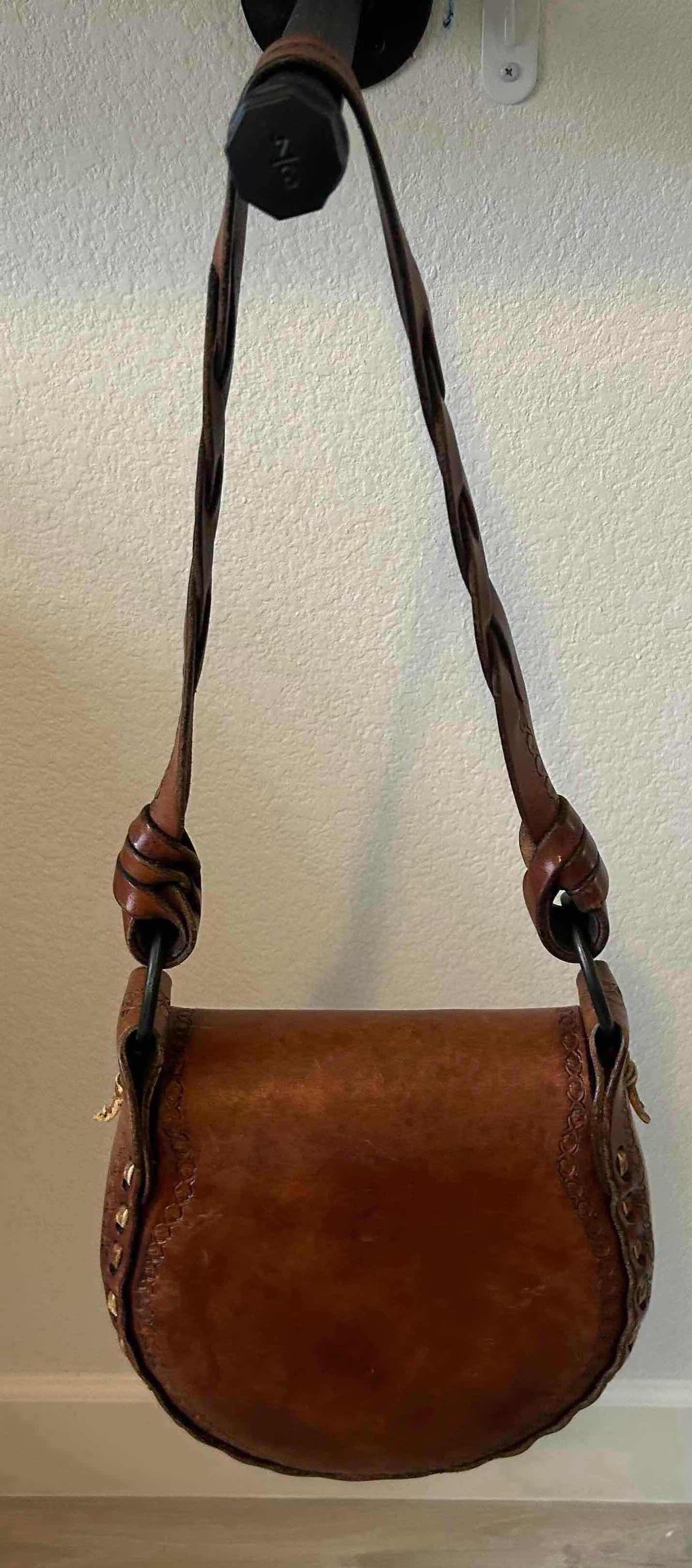 Photo 1 of VINTAGE HAND TOOLED SADDLE BAG W PINECONE MOTIF