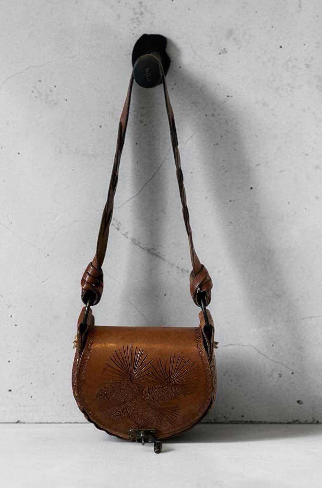 Photo 1 of VINTAGE HAND TOOLED SADDLE BAG W PINECONE MOTIF