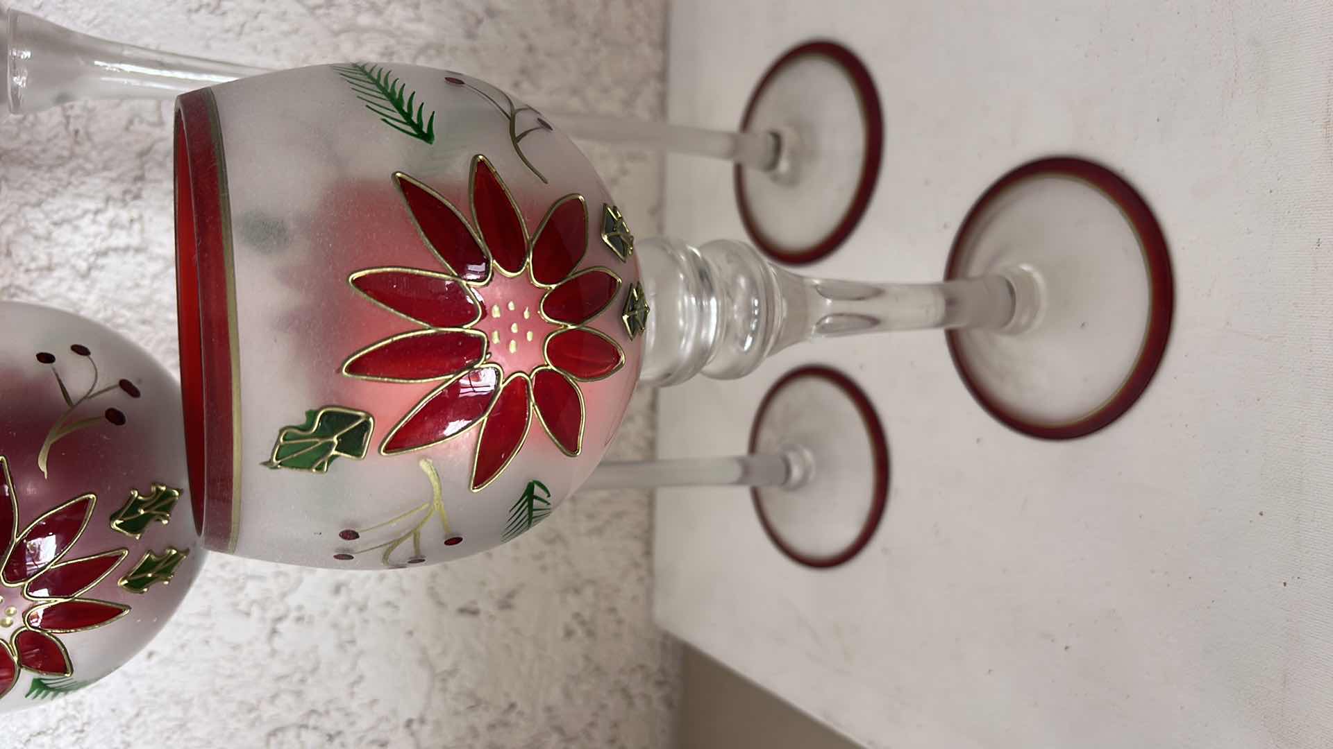 Photo 1 of DECORATIVE GLASS CHRISTMAS CANDLE HOLDERS, TALLEST H 20”