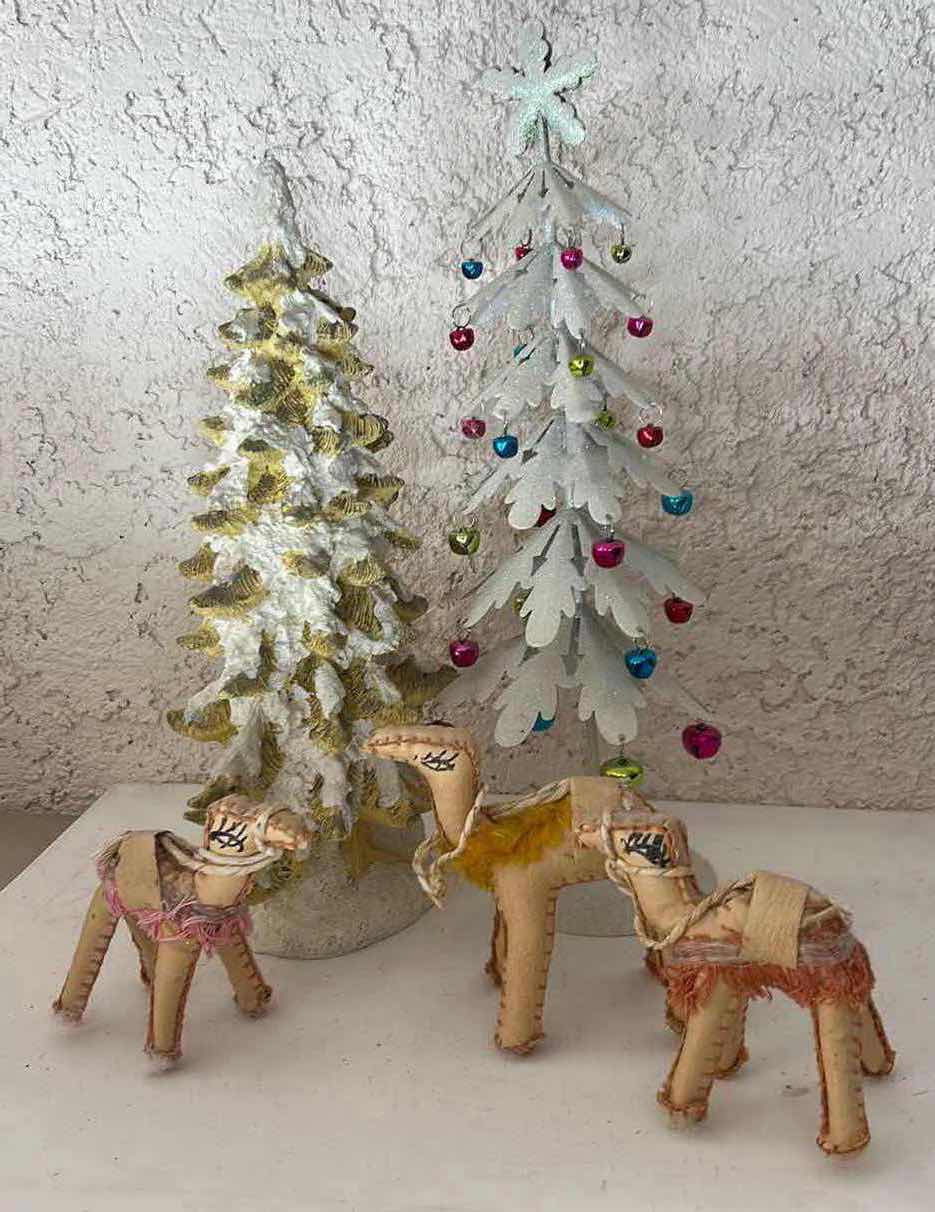 Photo 1 of CHRISTMAS DECOR – CAMELS AND CHRISTMAS TREES, TALLEST 17”