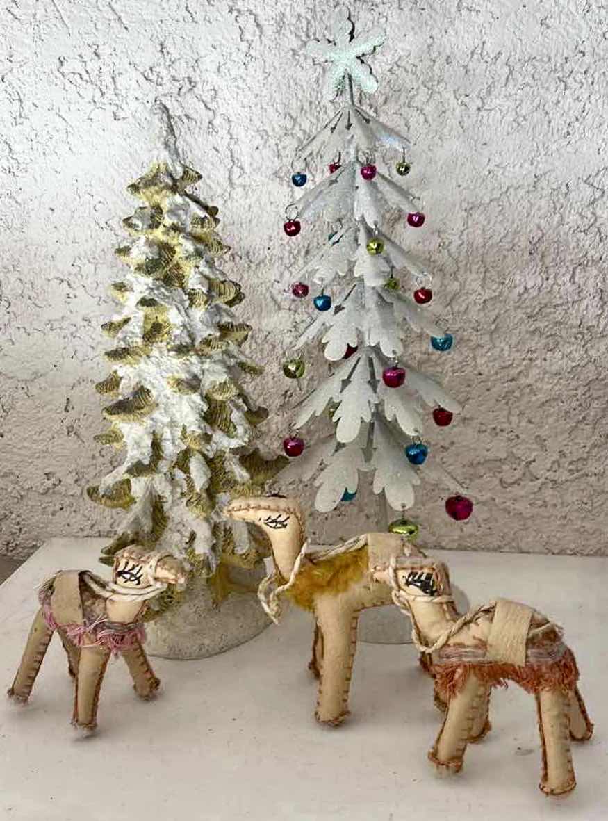Photo 1 of CHRISTMAS DECOR – CAMELS AND CHRISTMAS TREES, TALLEST 17”