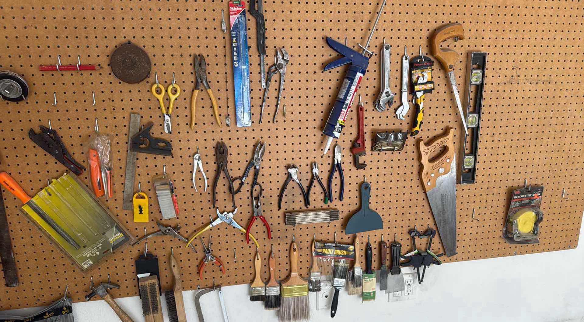 Photo 1 of ASSORTED GARAGE TOOLS W PEG BOARD 90' X 48'
