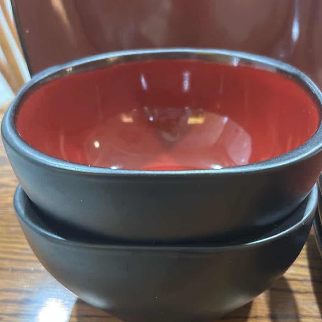 Photo 1 of 8- RED BLACK CERAMIC DINNER PLATES BOWLS