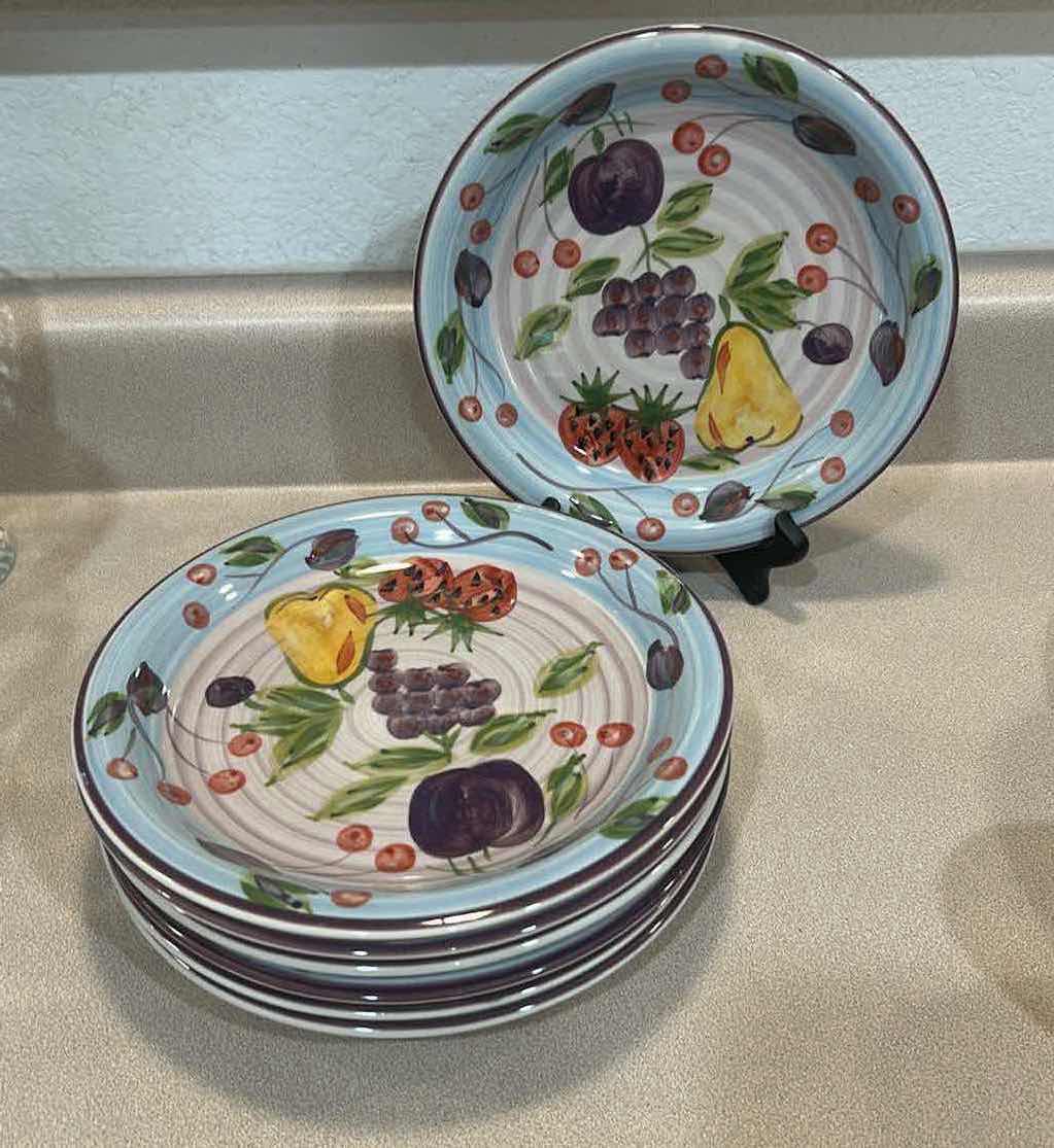 Photo 1 of 6- HAND PAINTED CERAMIC SALAD PLATES BELLA FRUITA RIM BY GIBSON