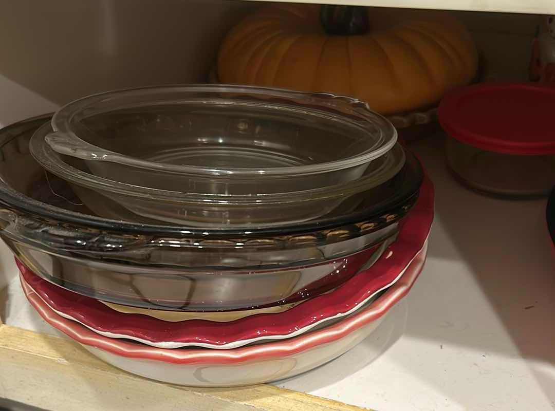 Photo 1 of CONTENTS OF SHELF PIE PLATES CASSEROLE DISHES