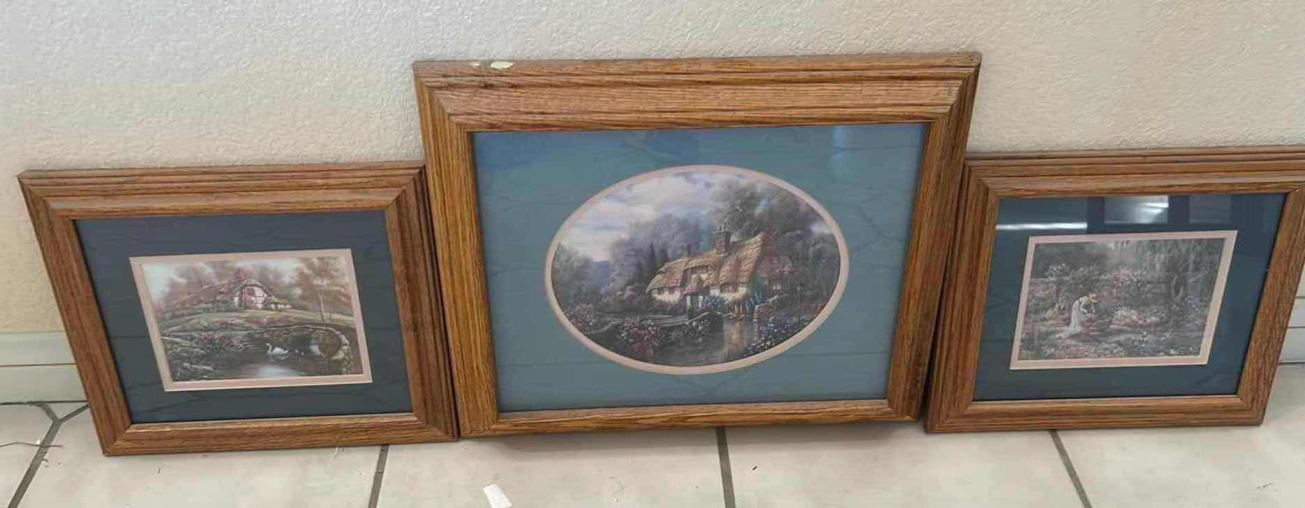 Photo 1 of 3- OAK FRAMED ARTWORKS 17" X 15" LARGEST
