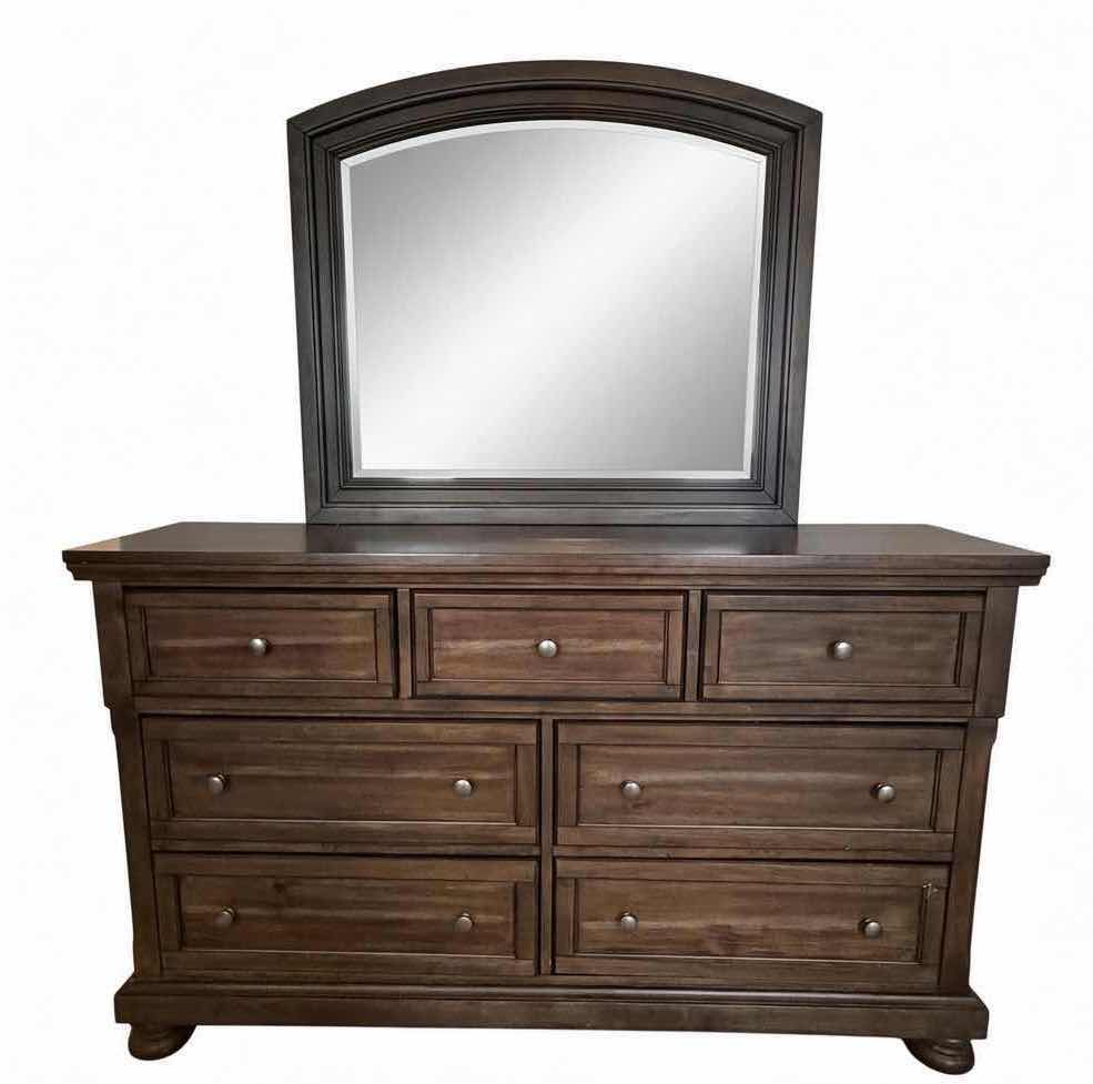 Photo 1 of 7-DRAWER WOOD WALNUT DRESSER W/ MATCHING FRAMED MIRROR 65.5”X18”H71”