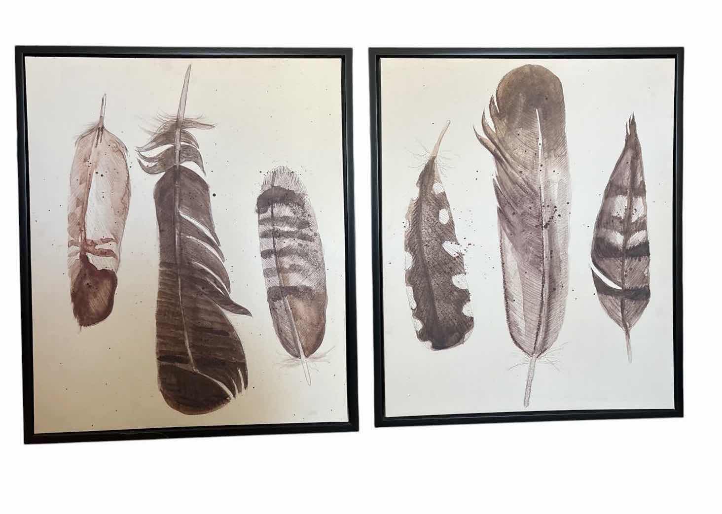 Photo 1 of 2-PCS FRAMED FEATHER WALL ART PRINT 27”X32”