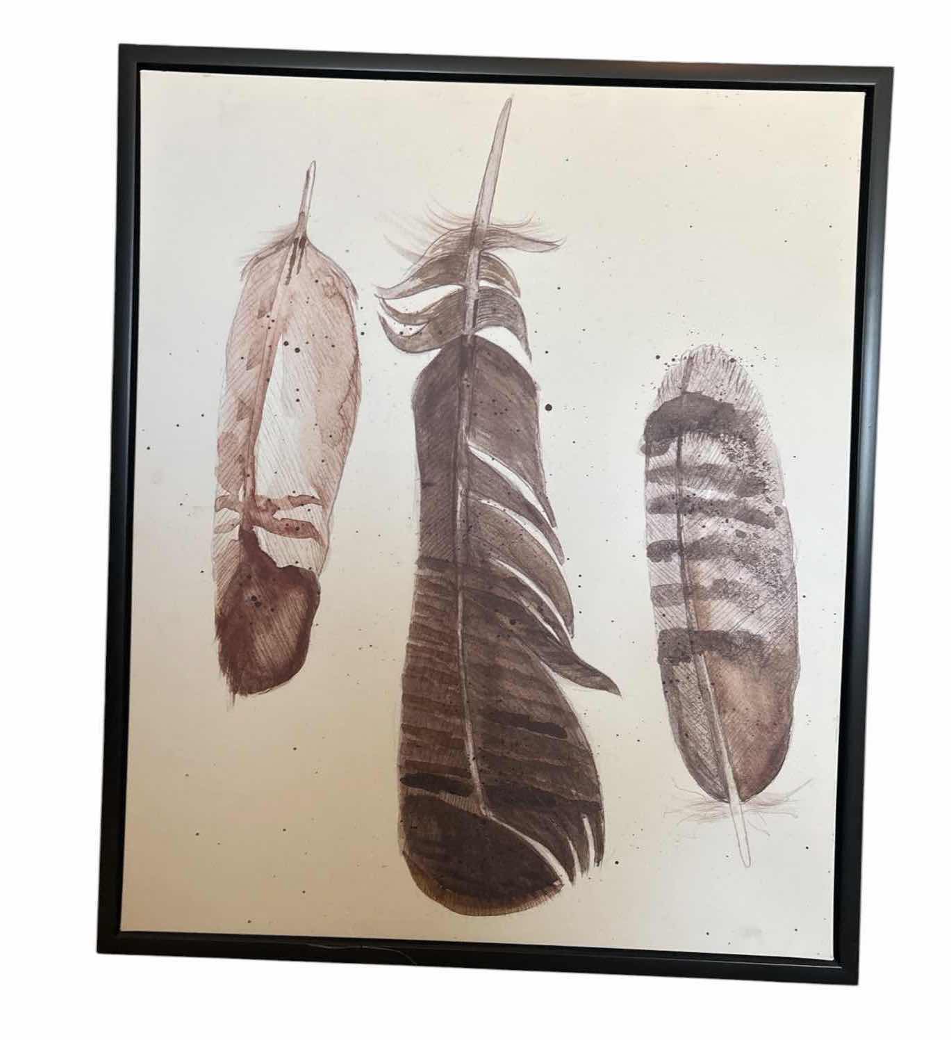 Photo 1 of 2-PCS FRAMED FEATHER WALL ART PRINT 27”X32”