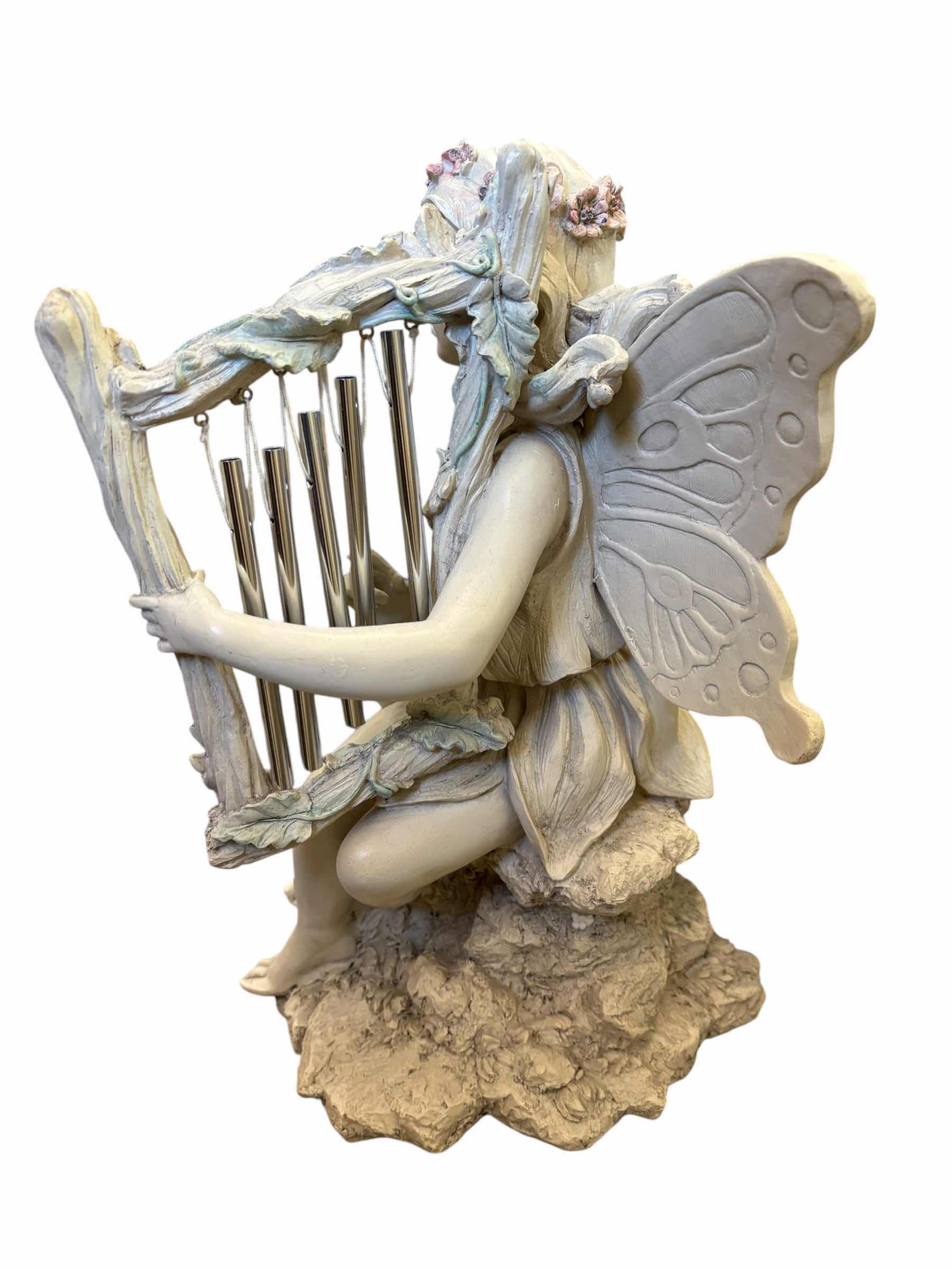View 2 of DECORATIVE FAIRY STATUE PLAYING A HARP H16” $60