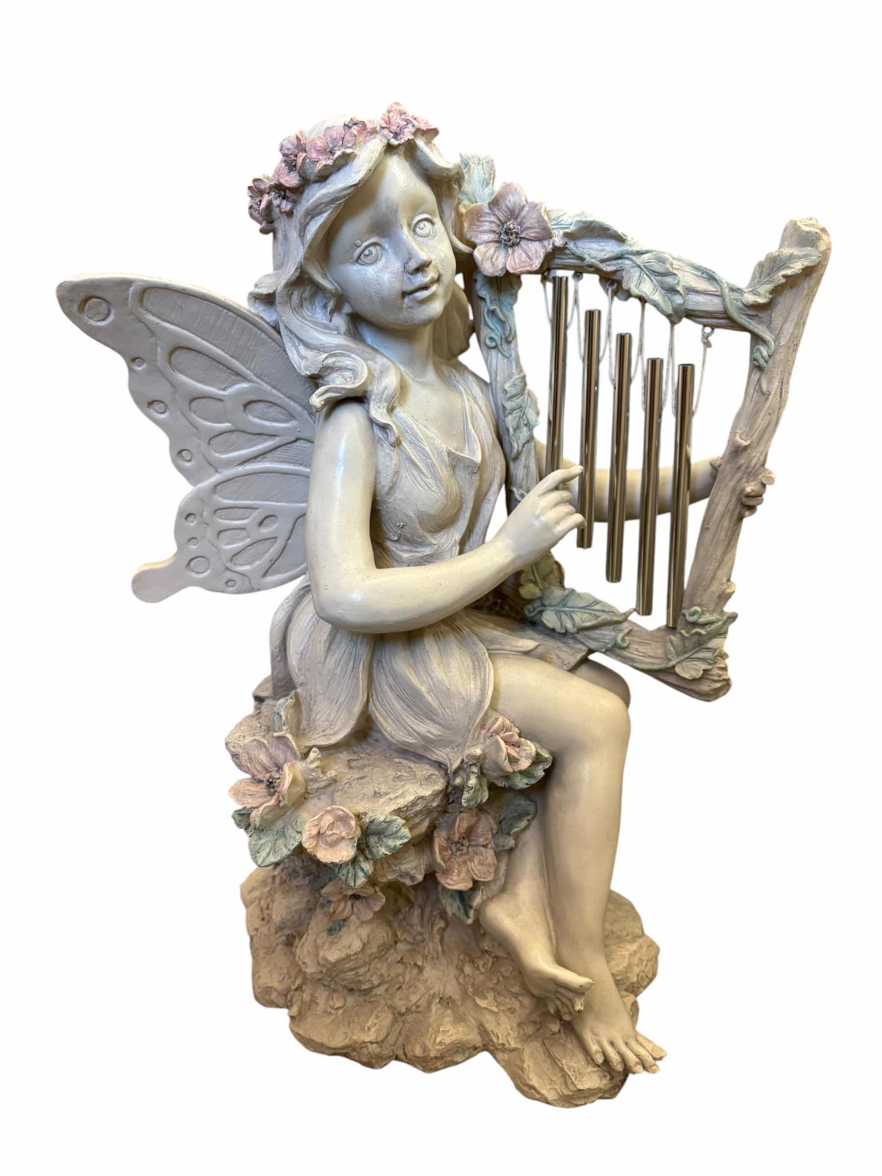 View 1 of DECORATIVE FAIRY STATUE PLAYING A HARP H16” $60