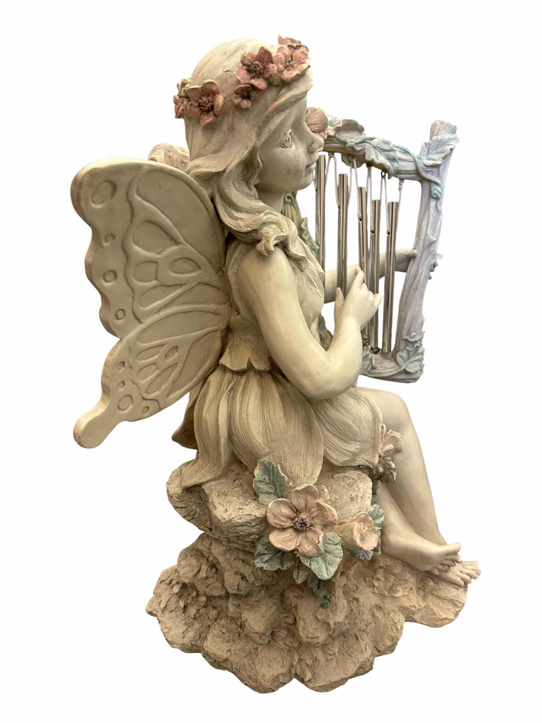 View 3 of DECORATIVE FAIRY STATUE PLAYING A HARP H16” $60