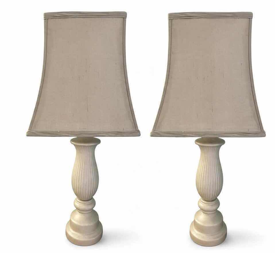 View 1 of 2-PCS TRADITIONAL IVORY WHITE TABLE LAMP WITH FLUTED BASE & TAPERED FABRIC SHADE H26.5” $55