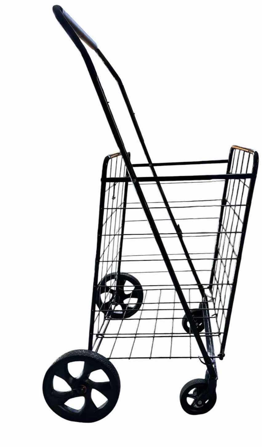 View 1 of BLACK ADJUSTABLE METAL WIRE ROLLING UTILITY CART WITH HANDLE & WHEELS 18”X18”H31” $50