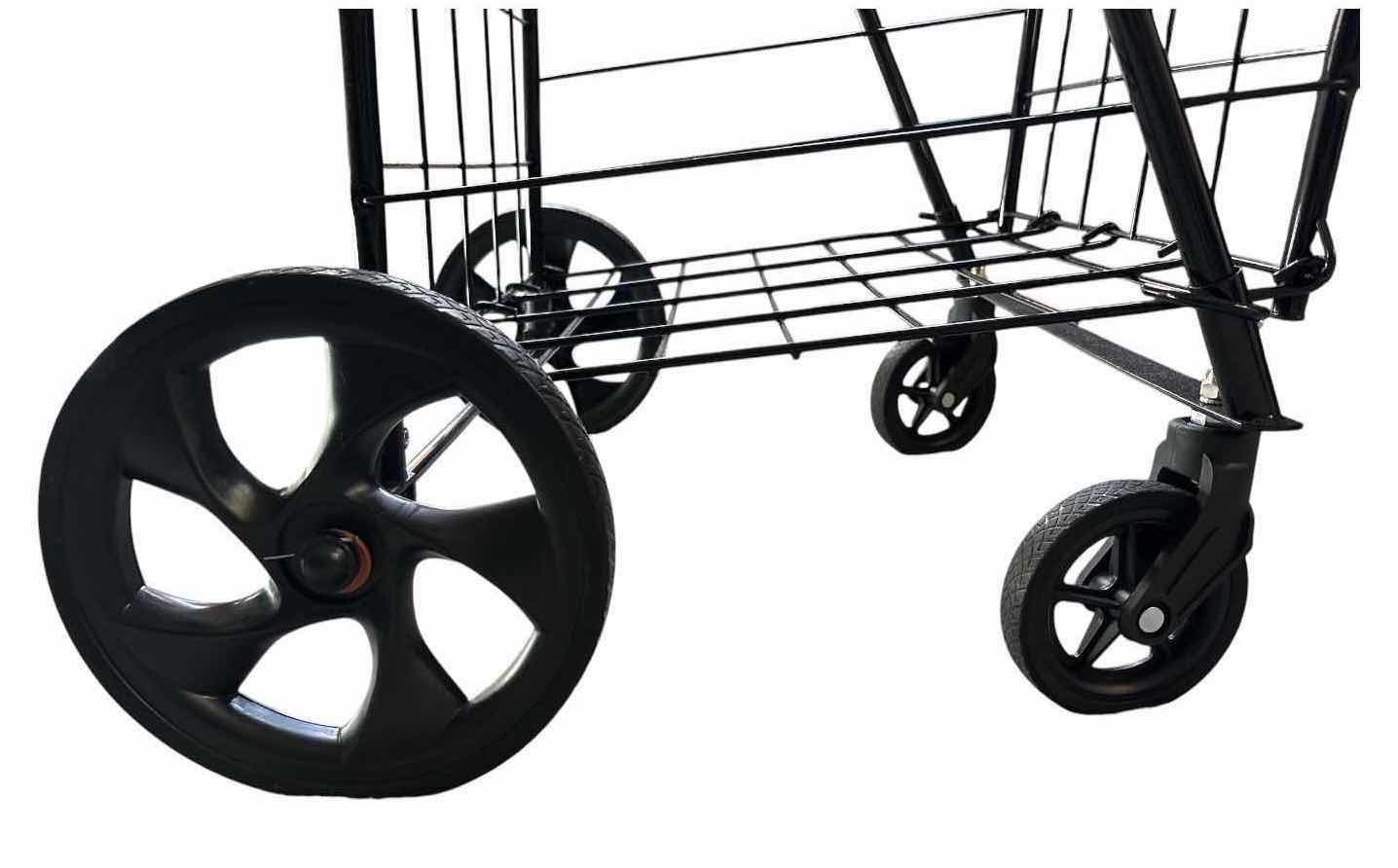View 3 of BLACK ADJUSTABLE METAL WIRE ROLLING UTILITY CART WITH HANDLE & WHEELS 18”X18”H31” $50